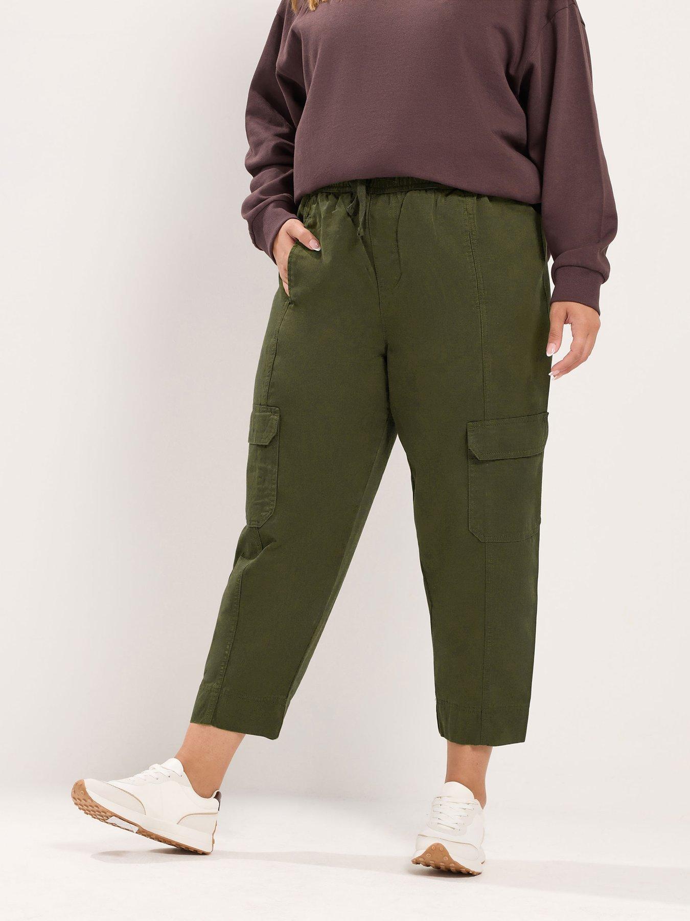 Image 1 of 4 of Yours Womens Cargo Pockets Twill Tapered Trousers - Green