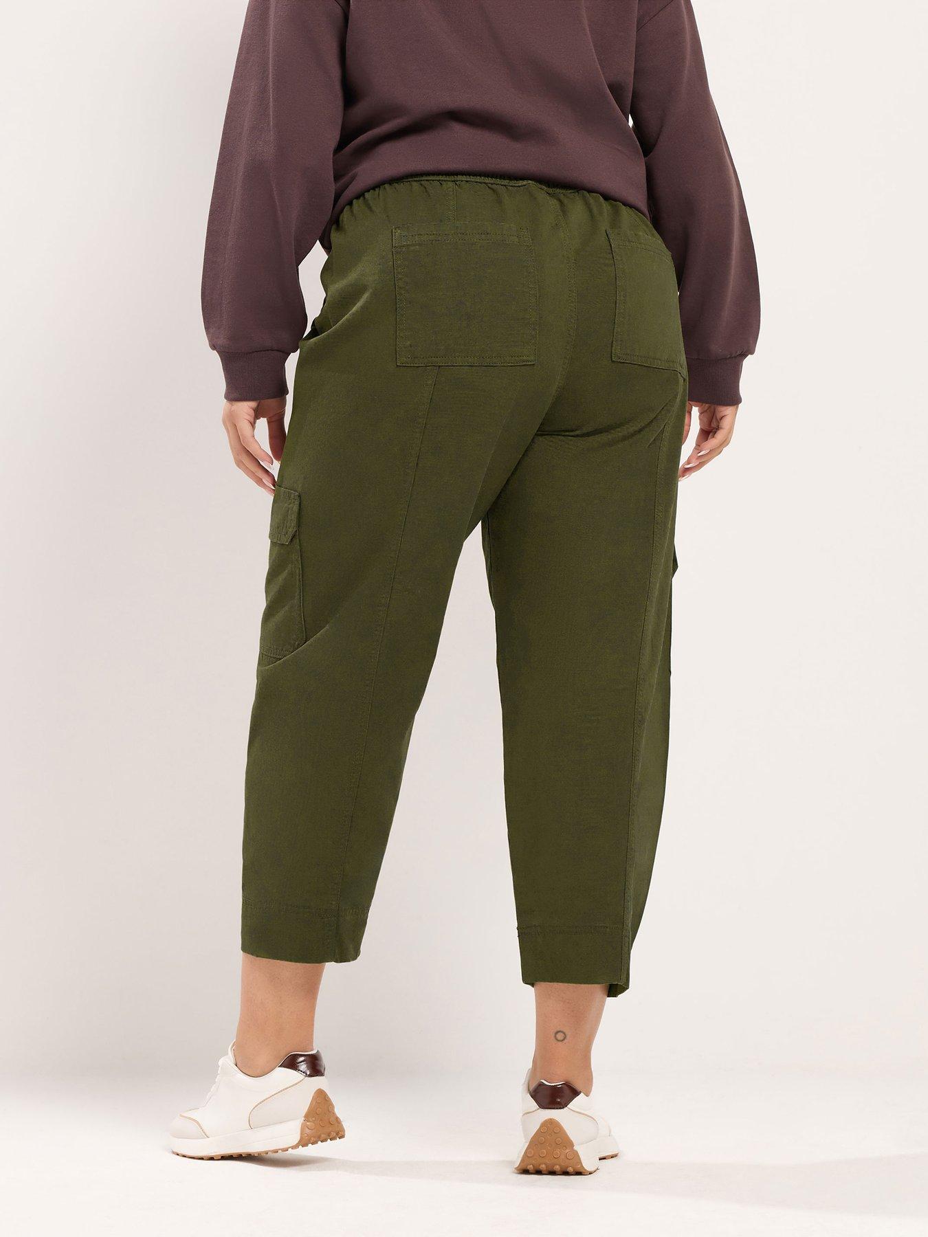 Image 2 of 4 of Yours Womens Cargo Pockets Twill Tapered Trousers - Green