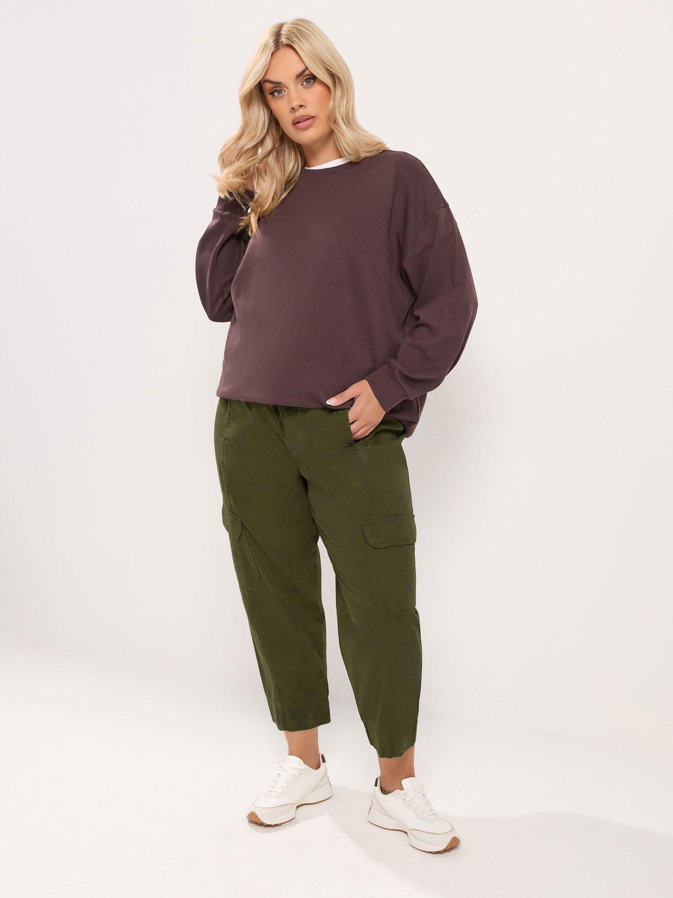 Image 3 of 4 of Yours Womens Cargo Pockets Twill Tapered Trousers - Green