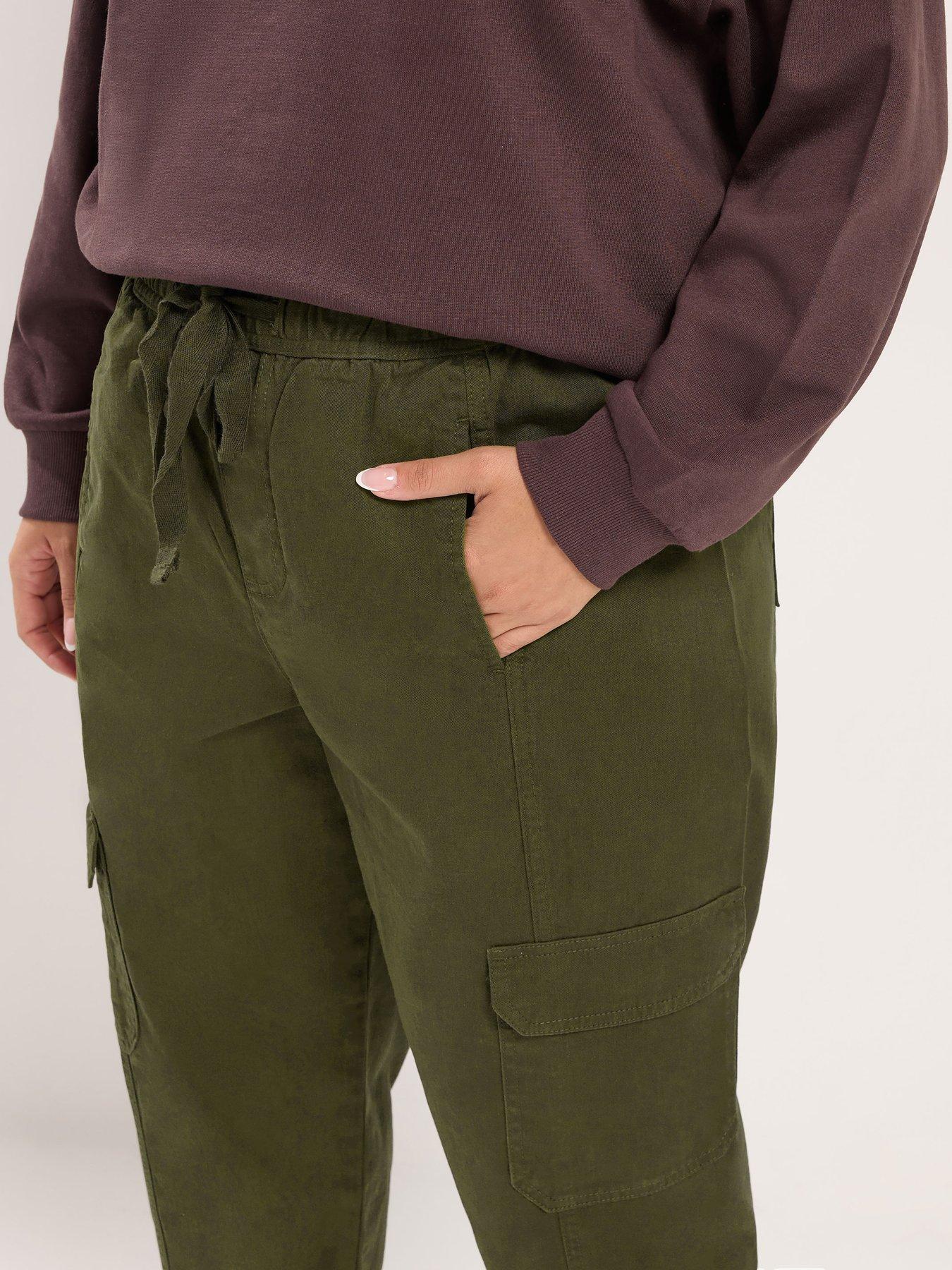 Image 4 of 4 of Yours Womens Cargo Pockets Twill Tapered Trousers - Green