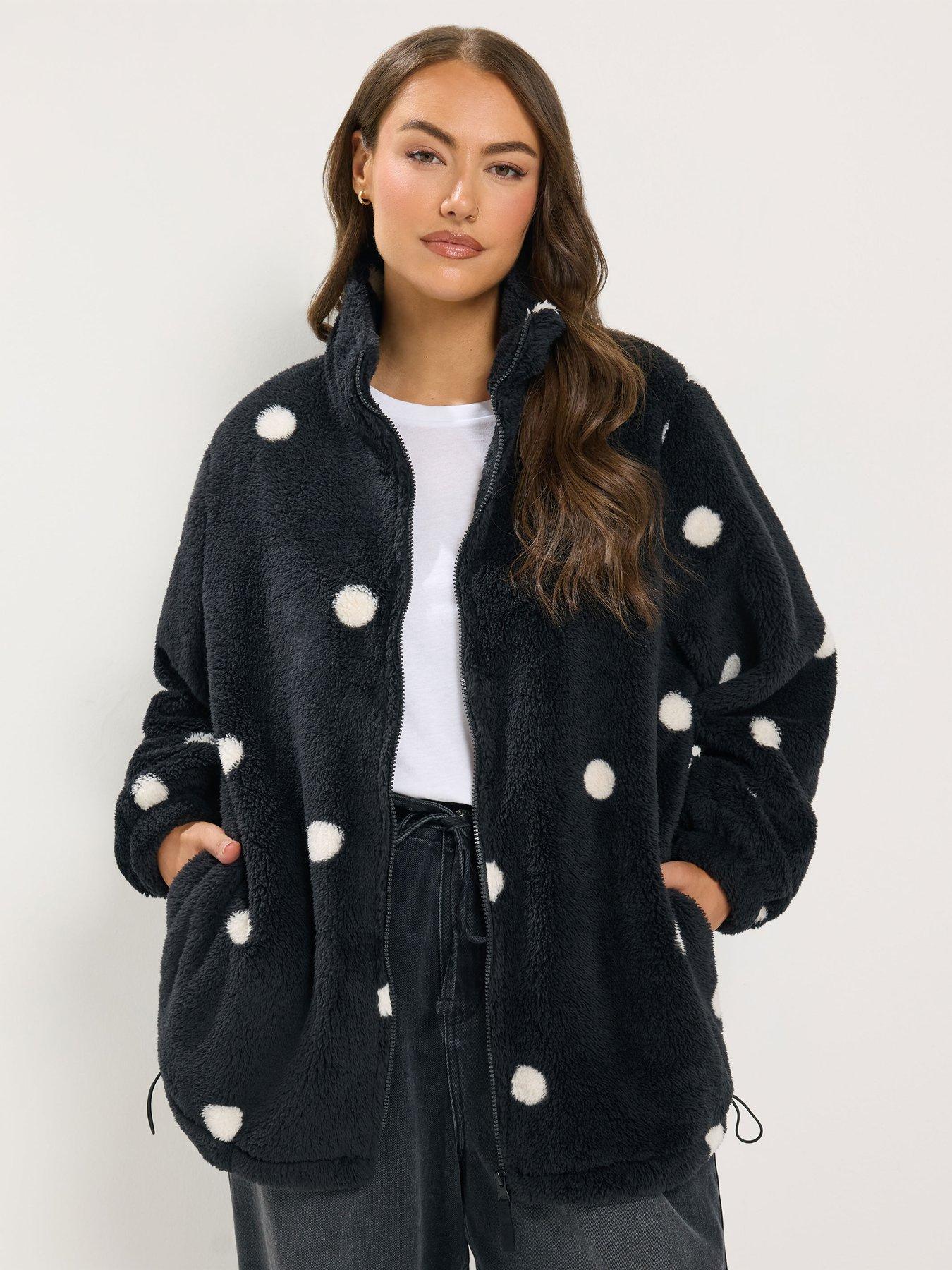 Yours Women's Polka Dot Feather Zip Through Fleece Jacket - Black