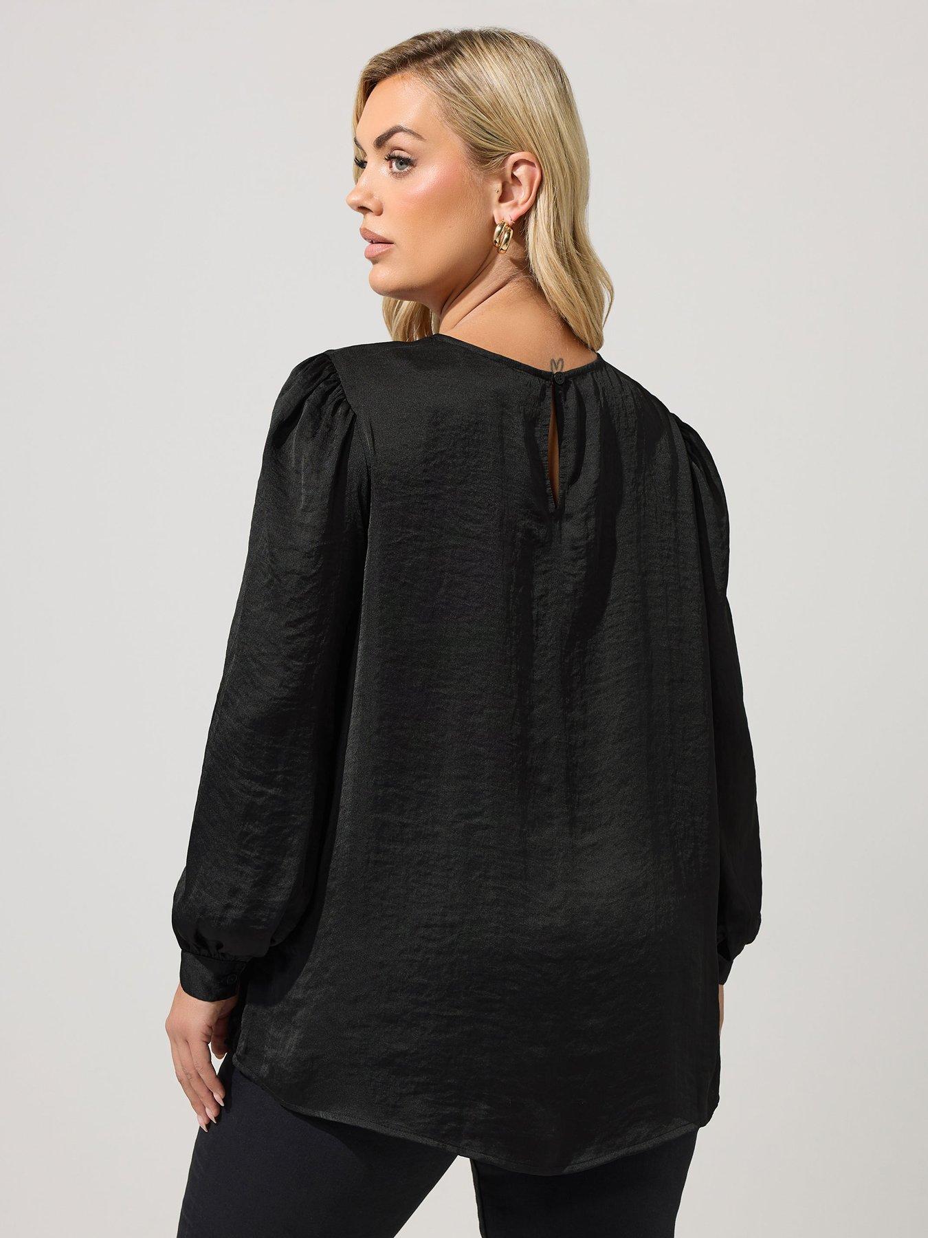 Image 2 of 4 of Yours Womens Curve Crinkle Satin Metal Trim Blouse - Black