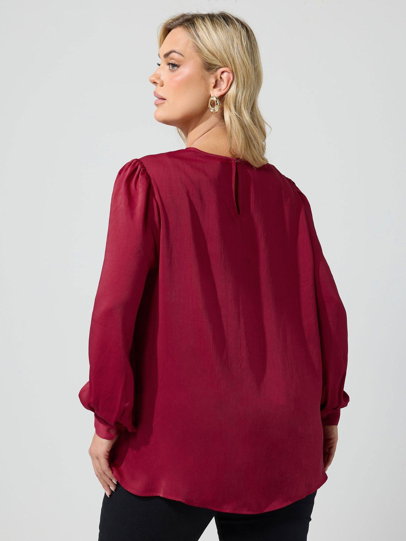 Image 2 of 4 of Yours Womens Curve Crinkle Satin Metal Trim Blouse - Red