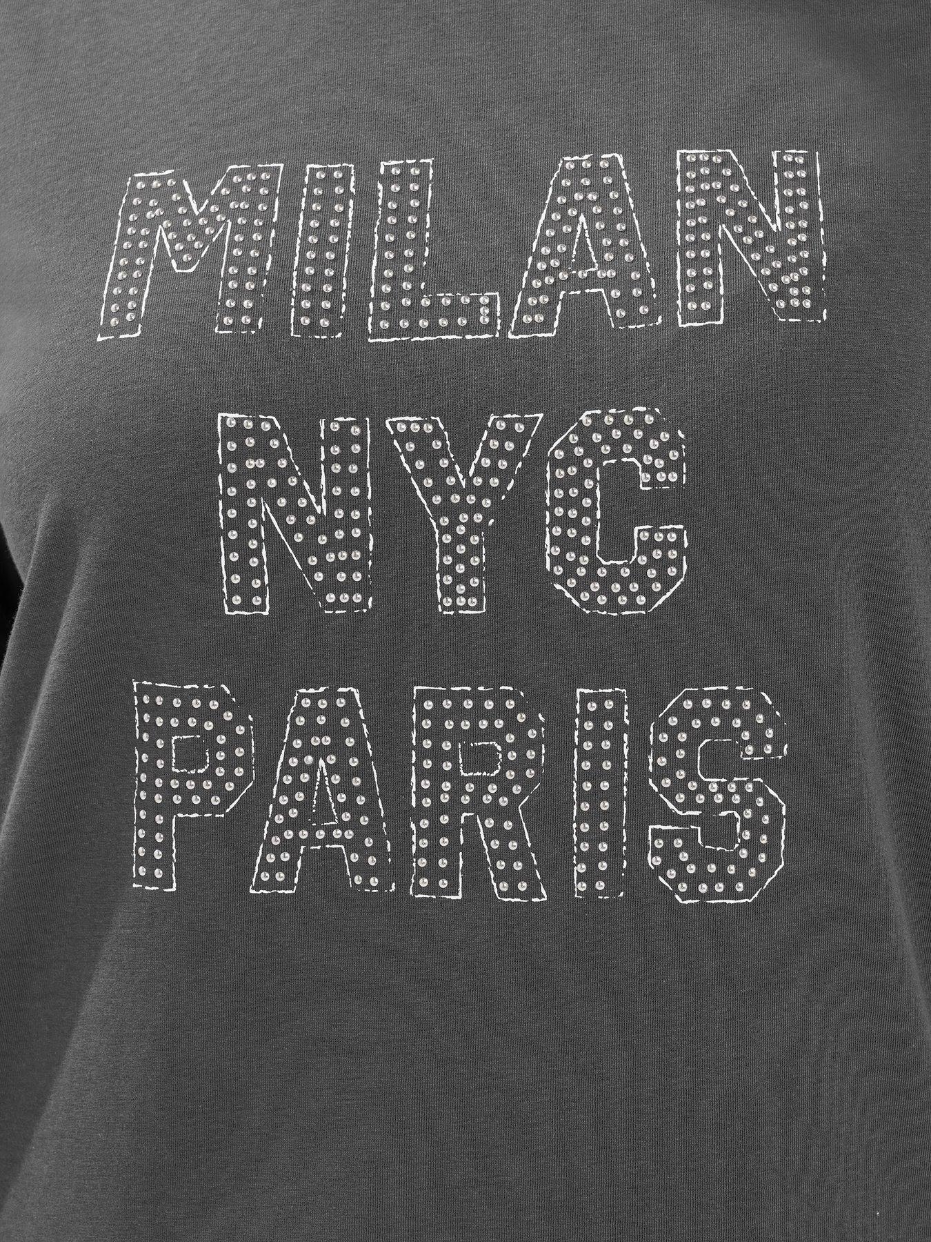 Image 4 of 4 of Yours Curve "Milan, NYC &amp; Paris" Studded T-Shirt - Grey