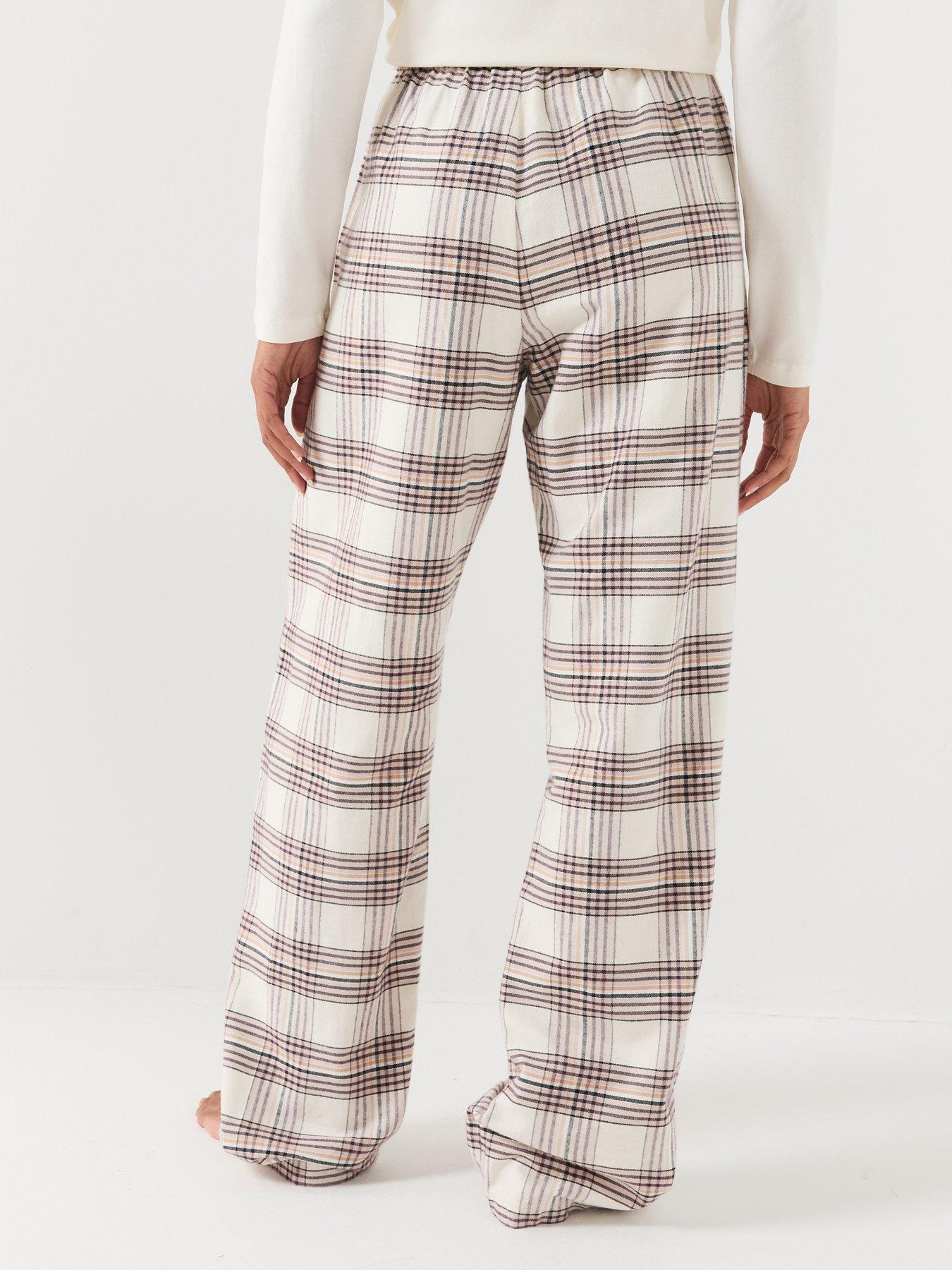 Image 2 of 6 of BOSS Womens Holiday Drawcord Waist Checked Trousers - White