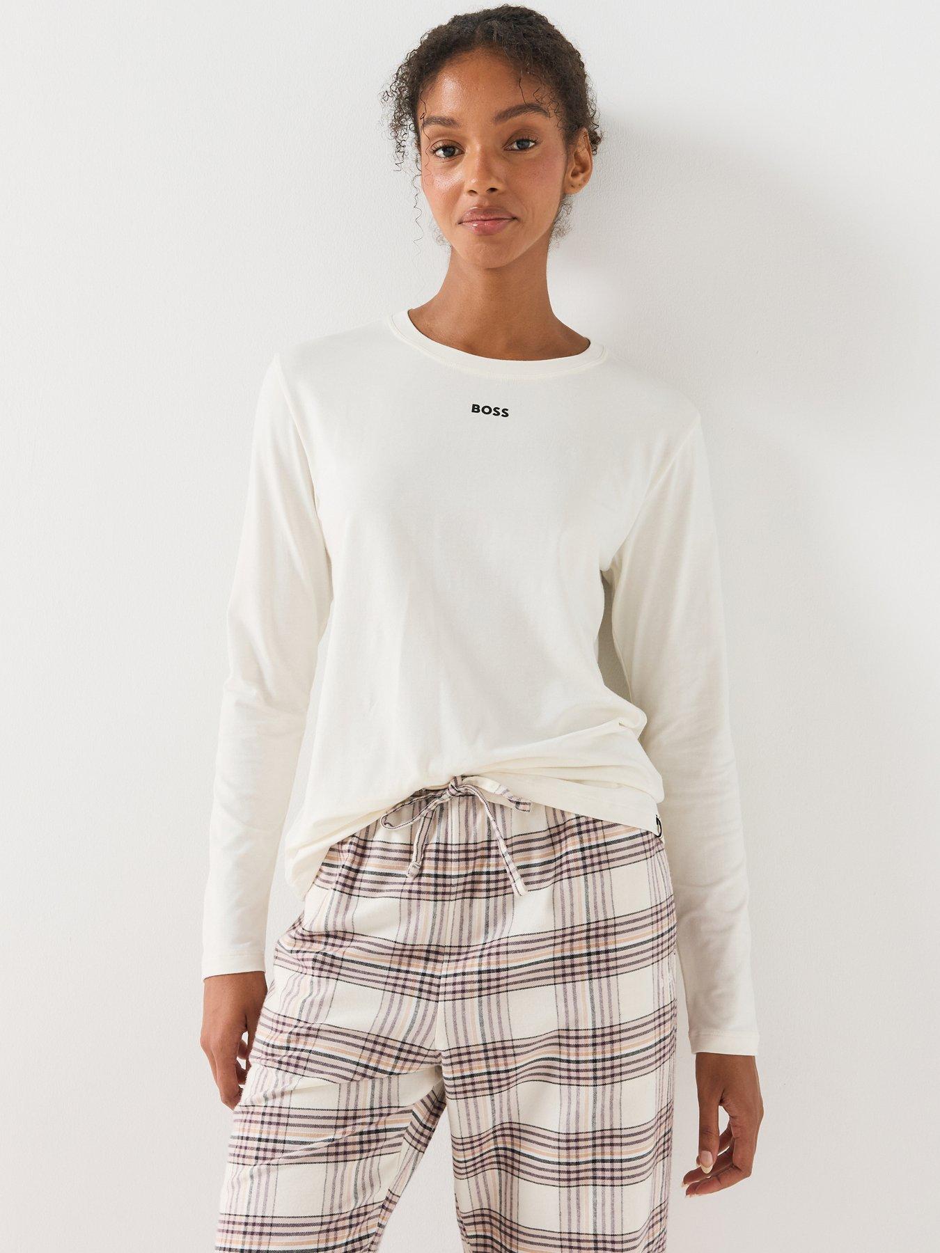 Image 1 of 6 of BOSS Womens Sleep Long Sleeve Logo Shirt - White