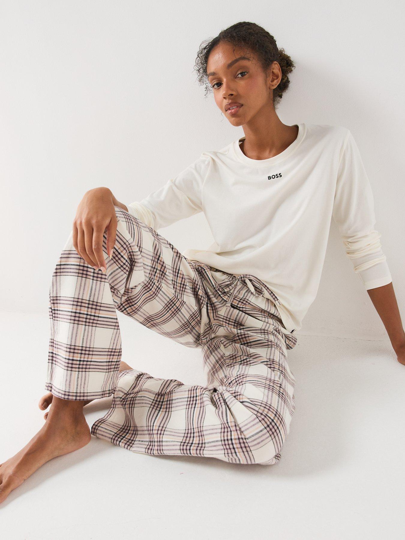 Image 4 of 6 of BOSS Womens Sleep Long Sleeve Logo Shirt - White