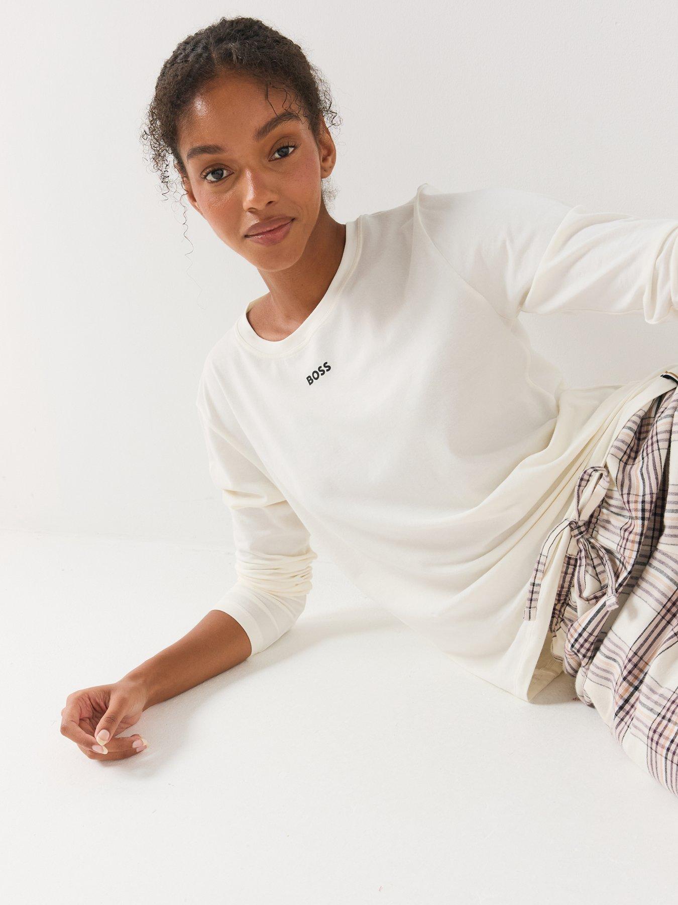 Image 5 of 6 of BOSS Womens Sleep Long Sleeve Logo Shirt - White