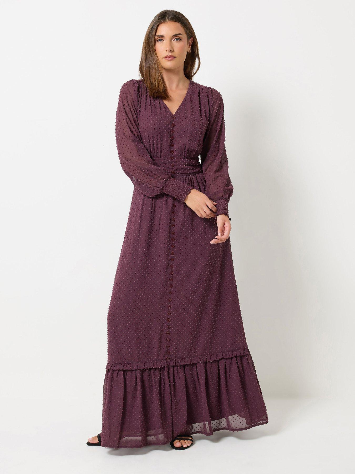Image 1 of 4 of Long Tall Sally Dobby Button Maxi Dress - Burgundy