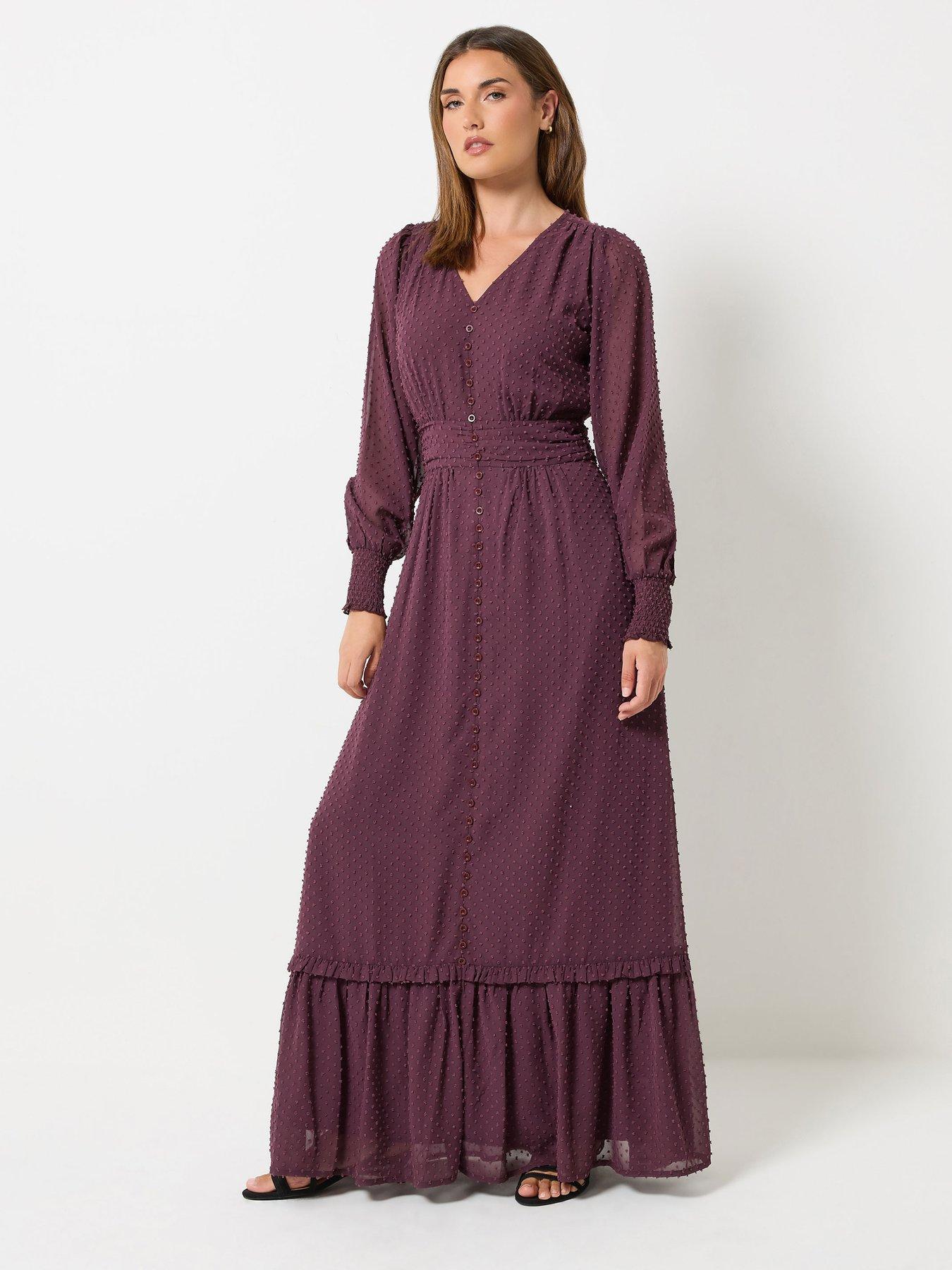 Image 3 of 4 of Long Tall Sally Dobby Button Maxi Dress - Burgundy