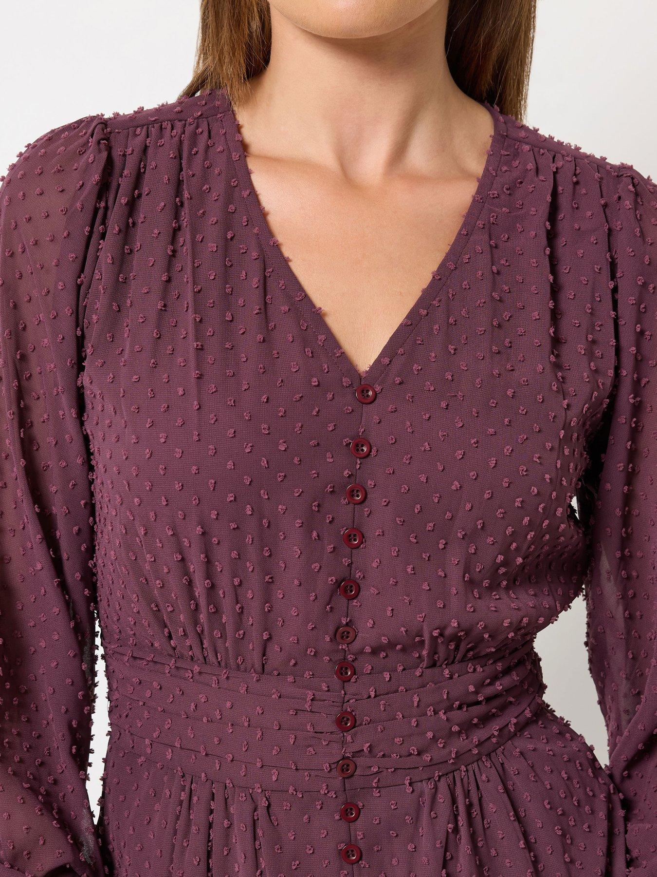 Image 4 of 4 of Long Tall Sally Dobby Button Maxi Dress - Burgundy