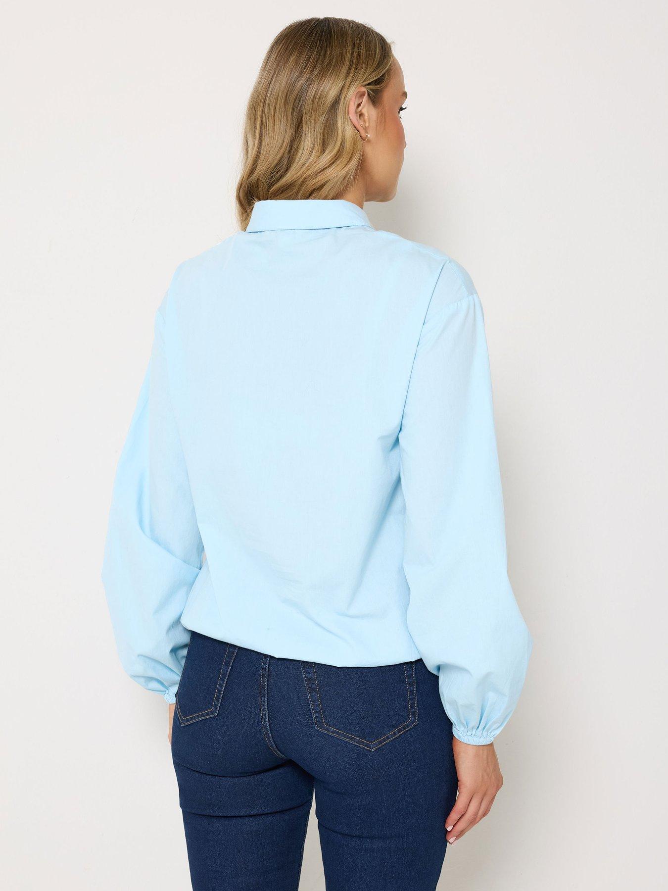 Image 2 of 4 of Long Tall Sally Womens Tall Bubble Hem Button-Through Shirt - Blue