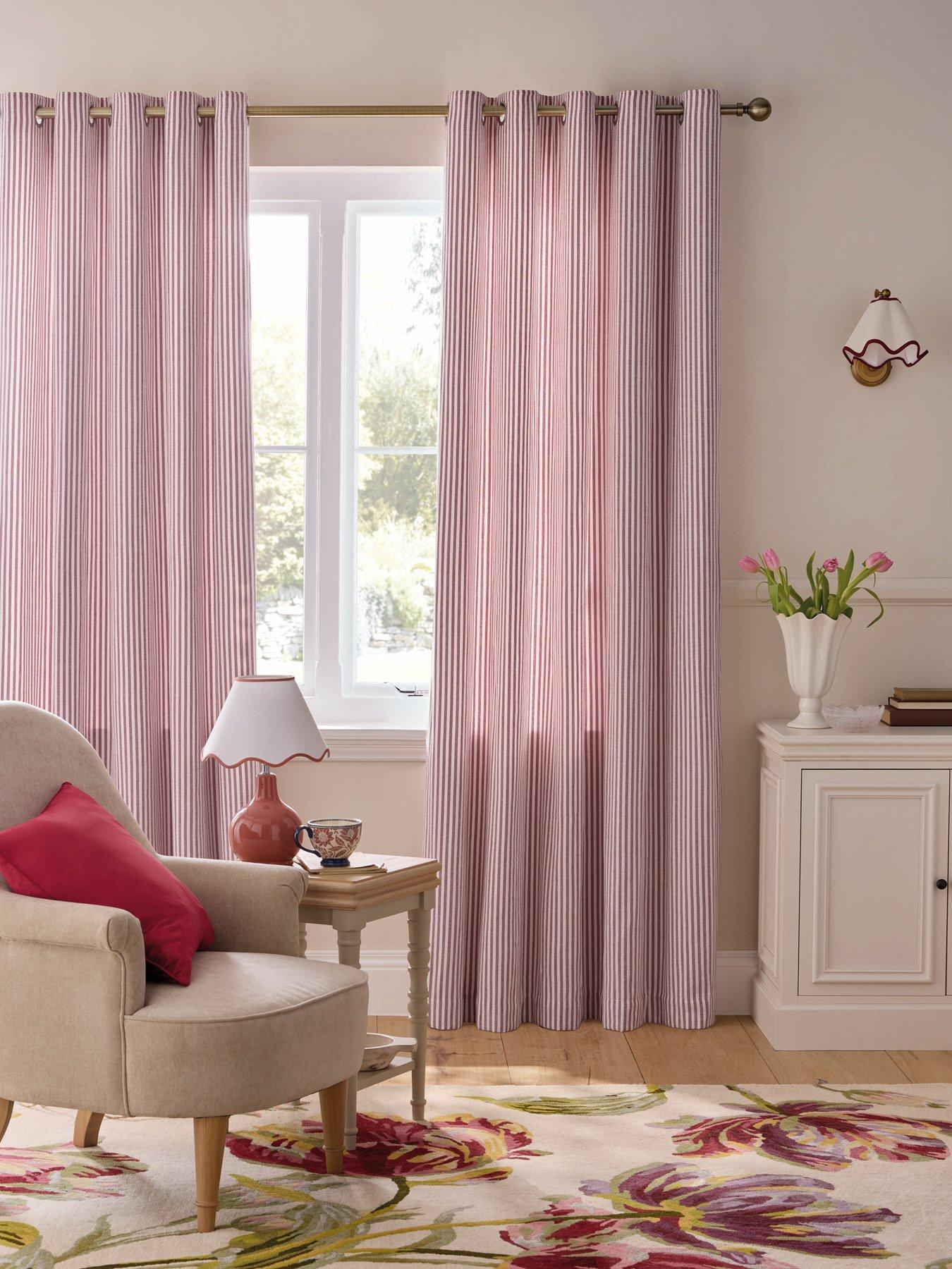 Laura Ashley Cornish Chenille Stripe Lined Eyelet Curtains