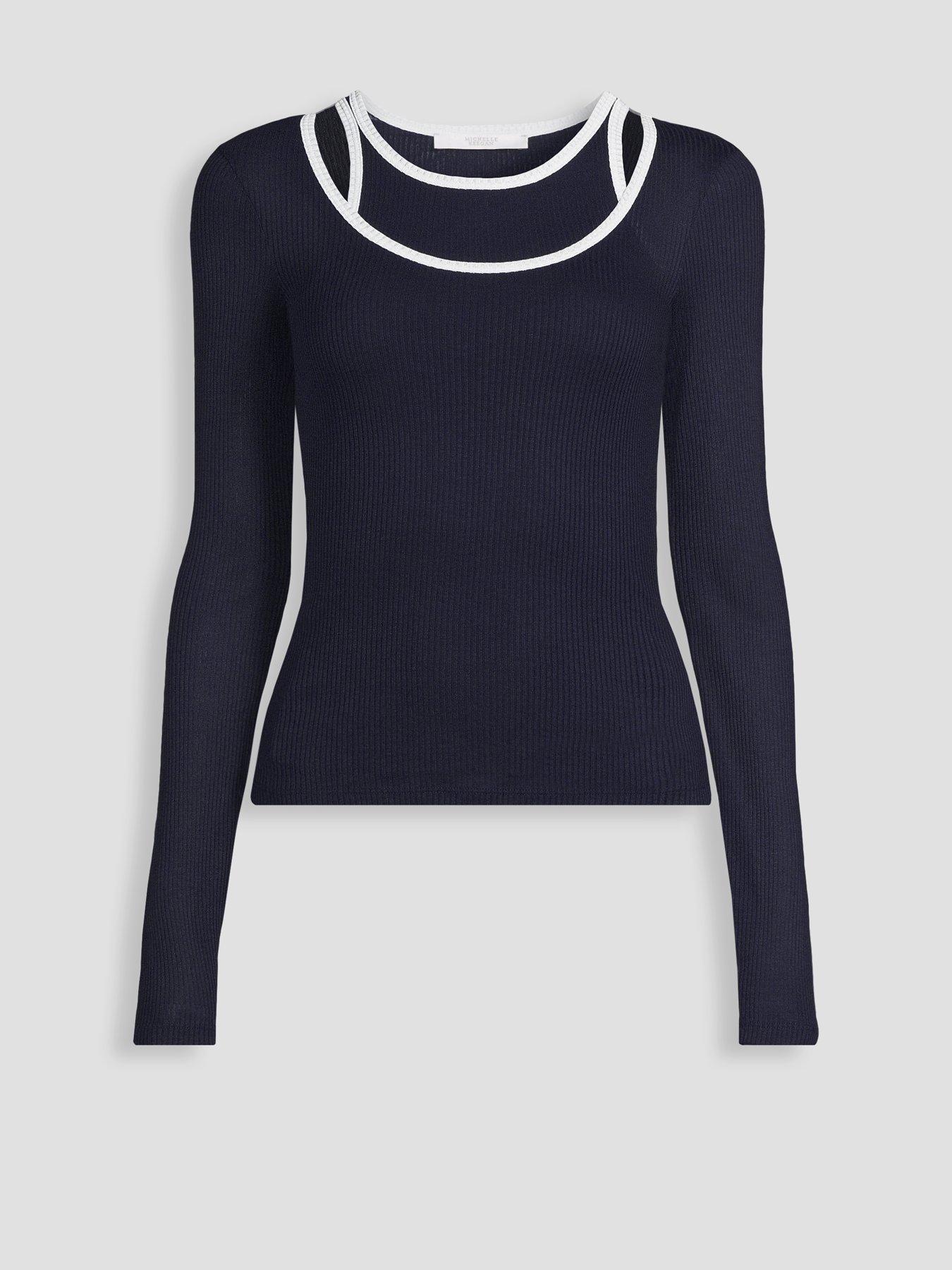 Image 7 of 7 of Michelle Keegan Double Layer Sheer Top - Navy