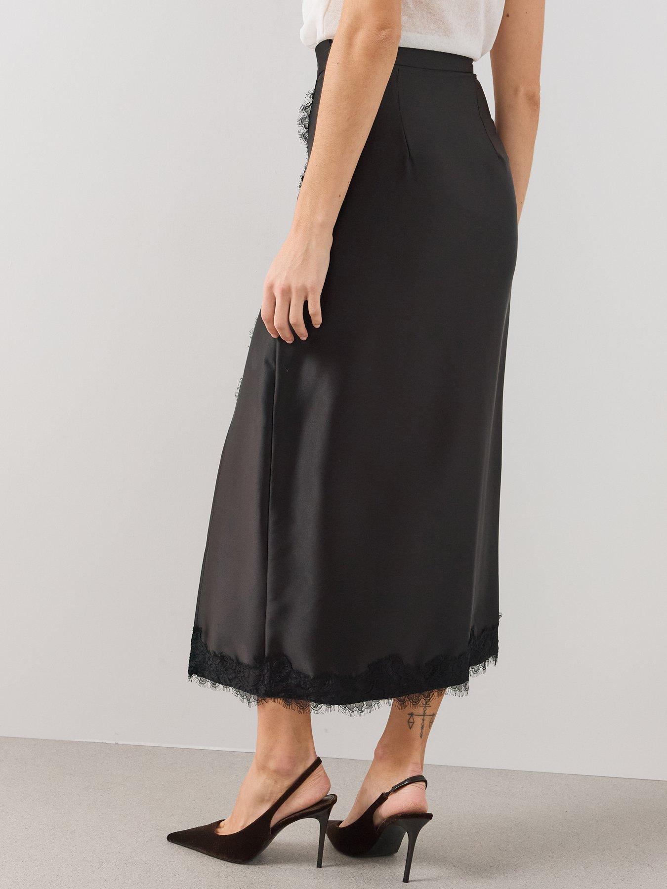 Image 2 of 6 of The Very Collection Satin Lace Trim Maxi Skirt