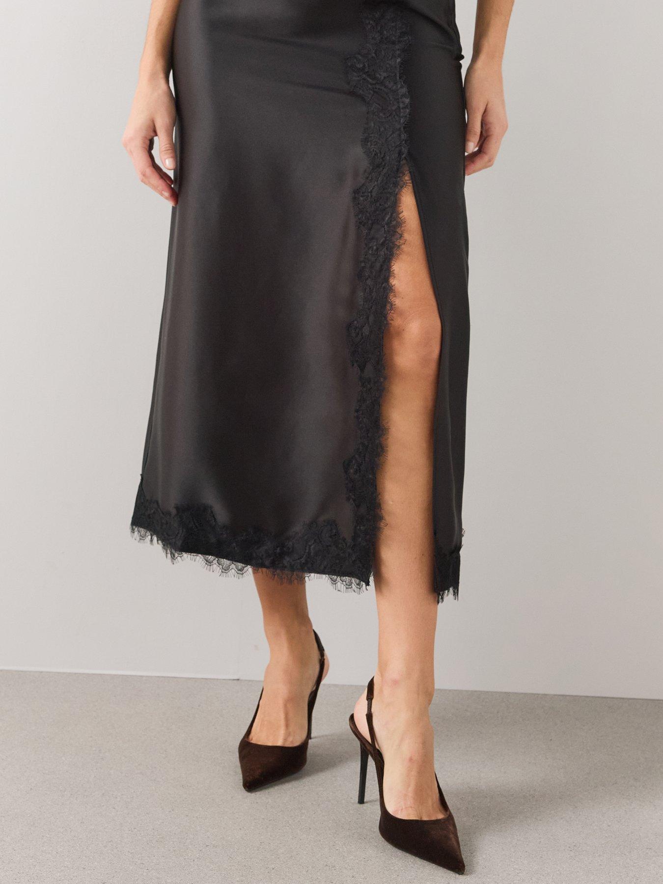 Image 5 of 6 of The Very Collection Satin Lace Trim Maxi Skirt