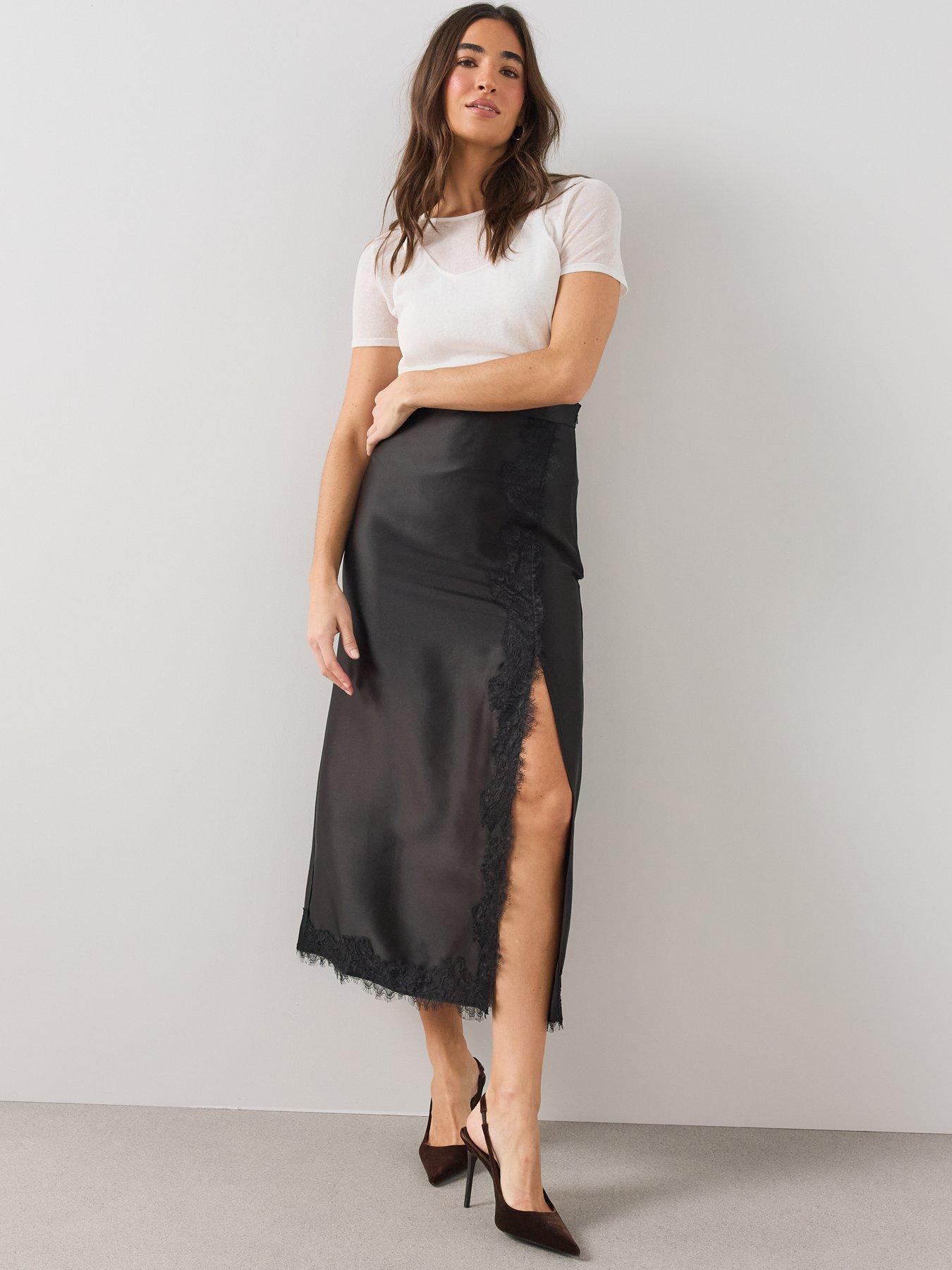 Image 6 of 6 of The Very Collection Satin Lace Trim Maxi Skirt