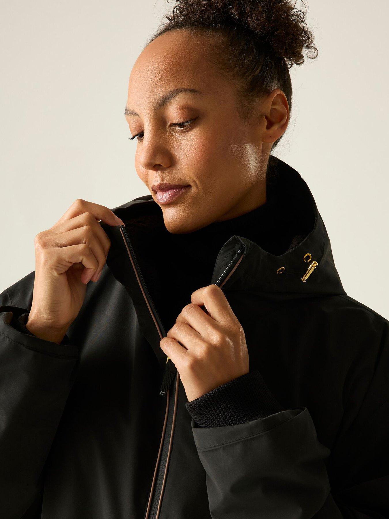 Image 6 of 7 of Regatta Womens Luxe Heritage Waterproof Borg Lined Hooded Robe - Black