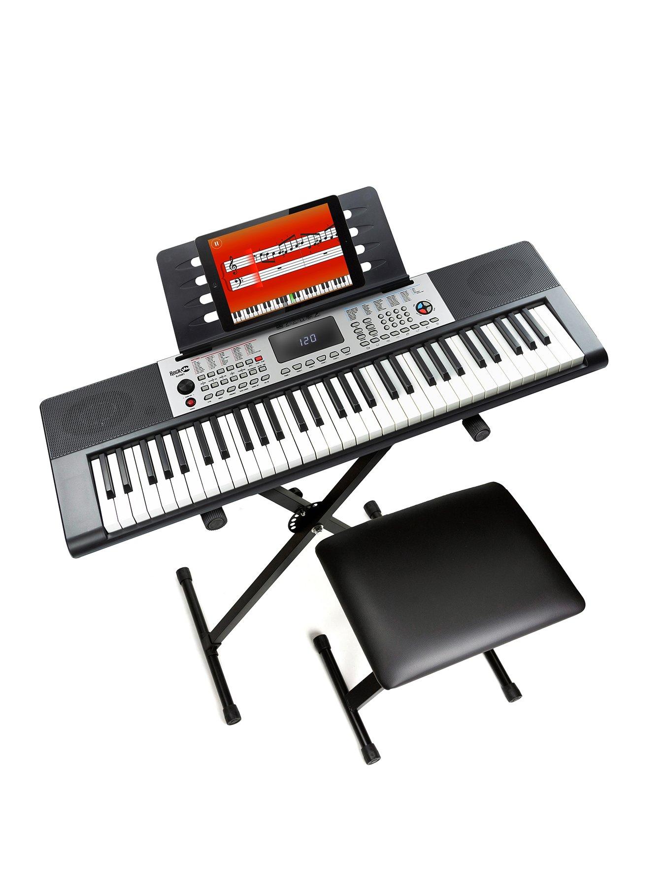 Image 1 of 7 of RockJam RockJam RJ4061-SK 61 Key Full Size Keyboard Piano Kit with Stand, Stool, Key Stickers, 128 Sounds, Teaching Modes and Apps