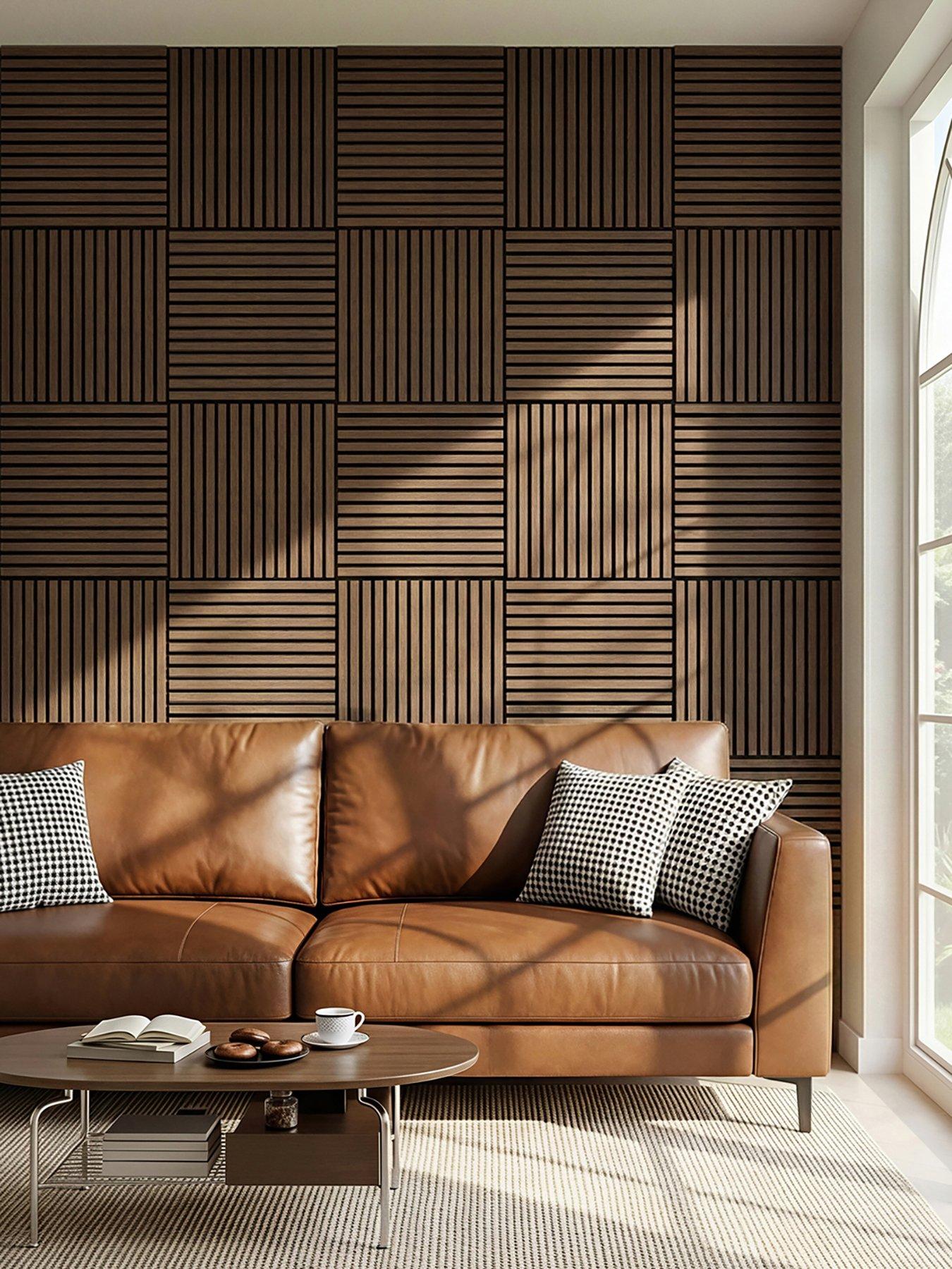 Living And Home 4-Pack Acoustic Mdf Wall Panels Walnut Effect 60Cm W X 60Cm H in One Colour