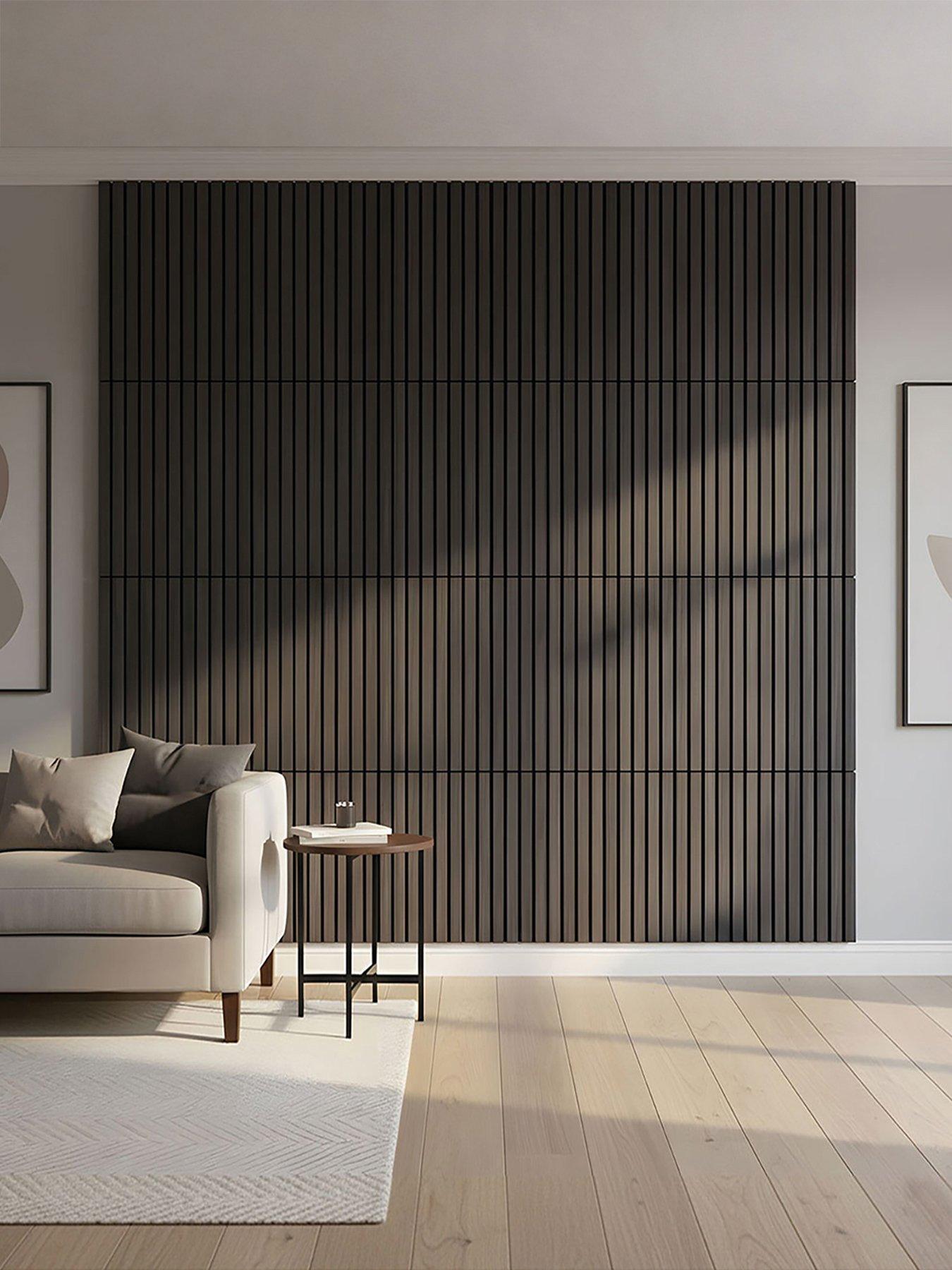 Living And Home 8-Pack Acoustic Wood Slat Wall Panels Black 30Cm W X 60Cm H in One Colour