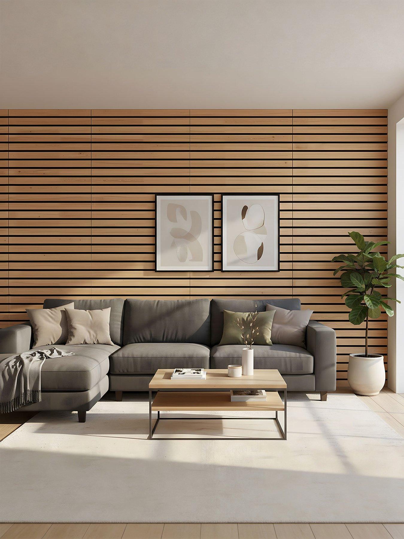 Living And Home 8-Pack Acoustic Wood Slat Wall Panels Light Brown 30Cm X 60Cm in One Colour