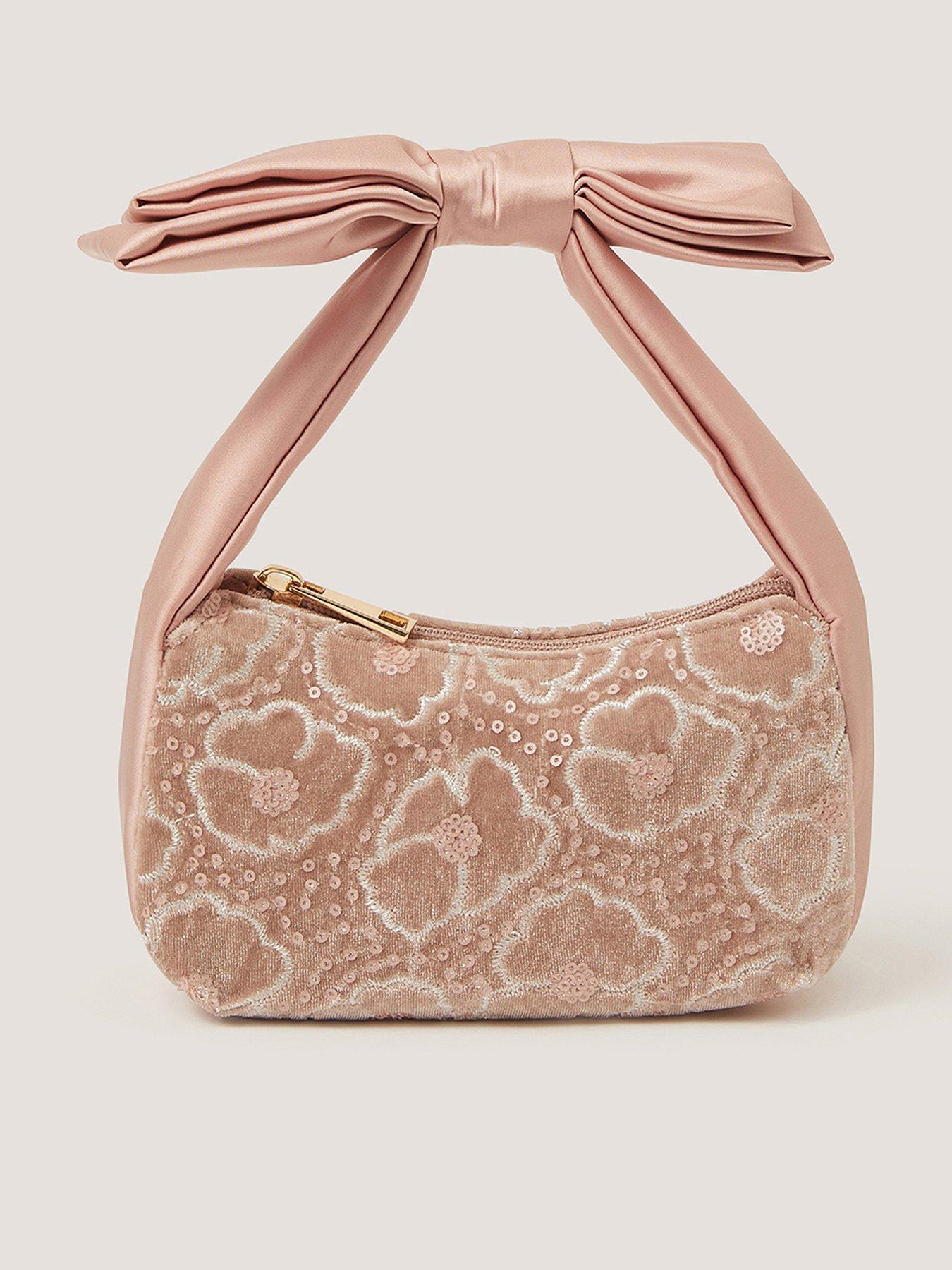 Monsoon Girls Embroidered Flower Velvet Bag - Light Pink