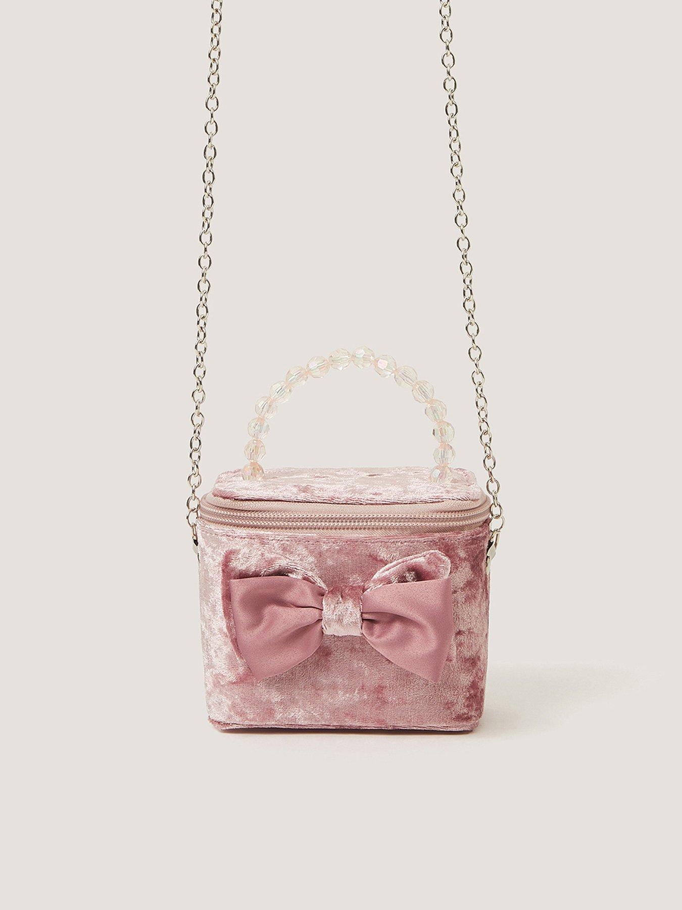 Monsoon Girls Velvet Bow Case Bag - Pink