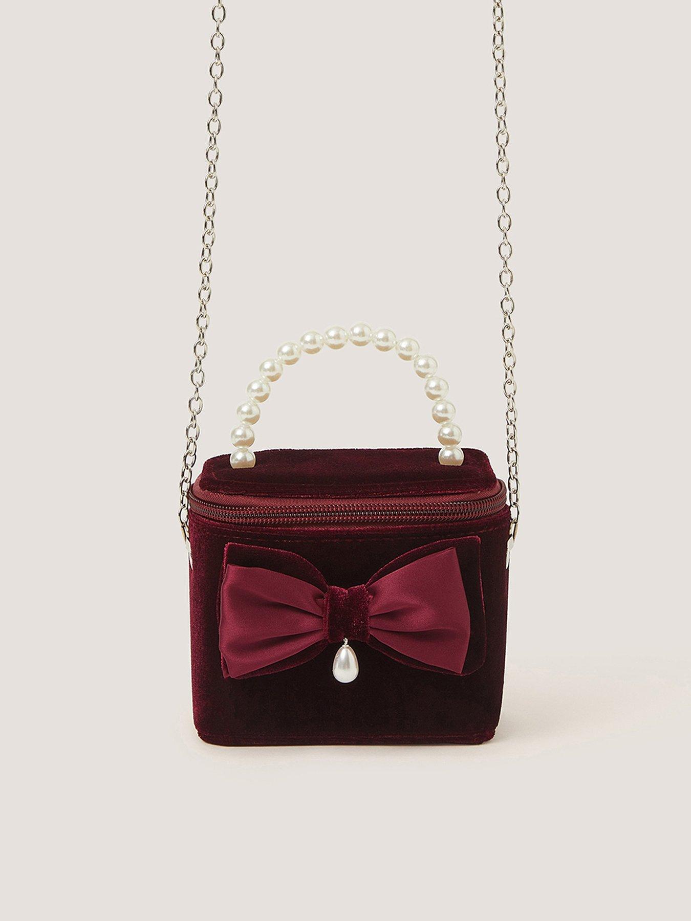 Monsoon Girls Velvet Bow Bag - Red