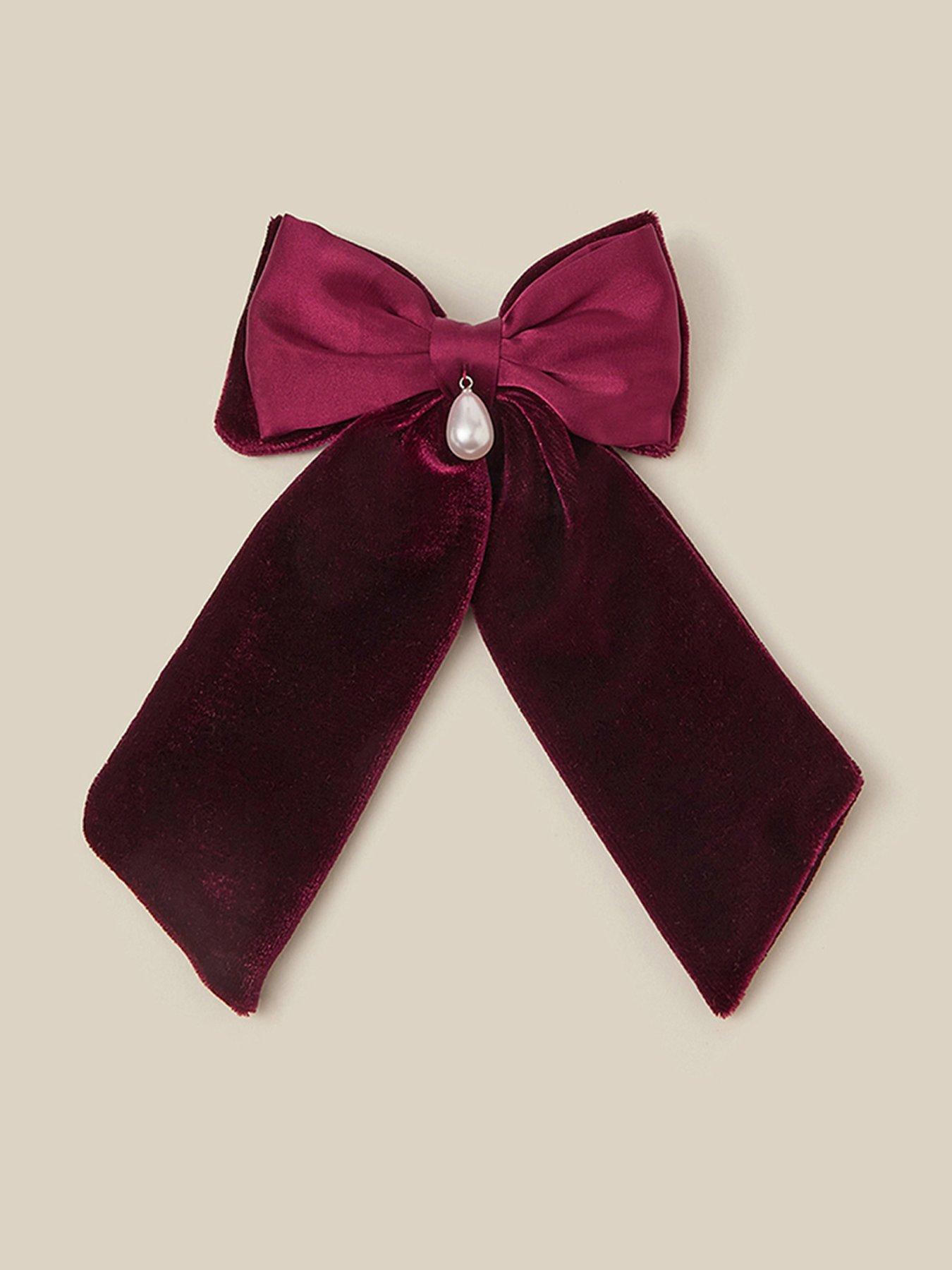 Image 1 of 3 of Monsoon Girls Velvet Mix Charm Bow Hair Clip - Dark Purple