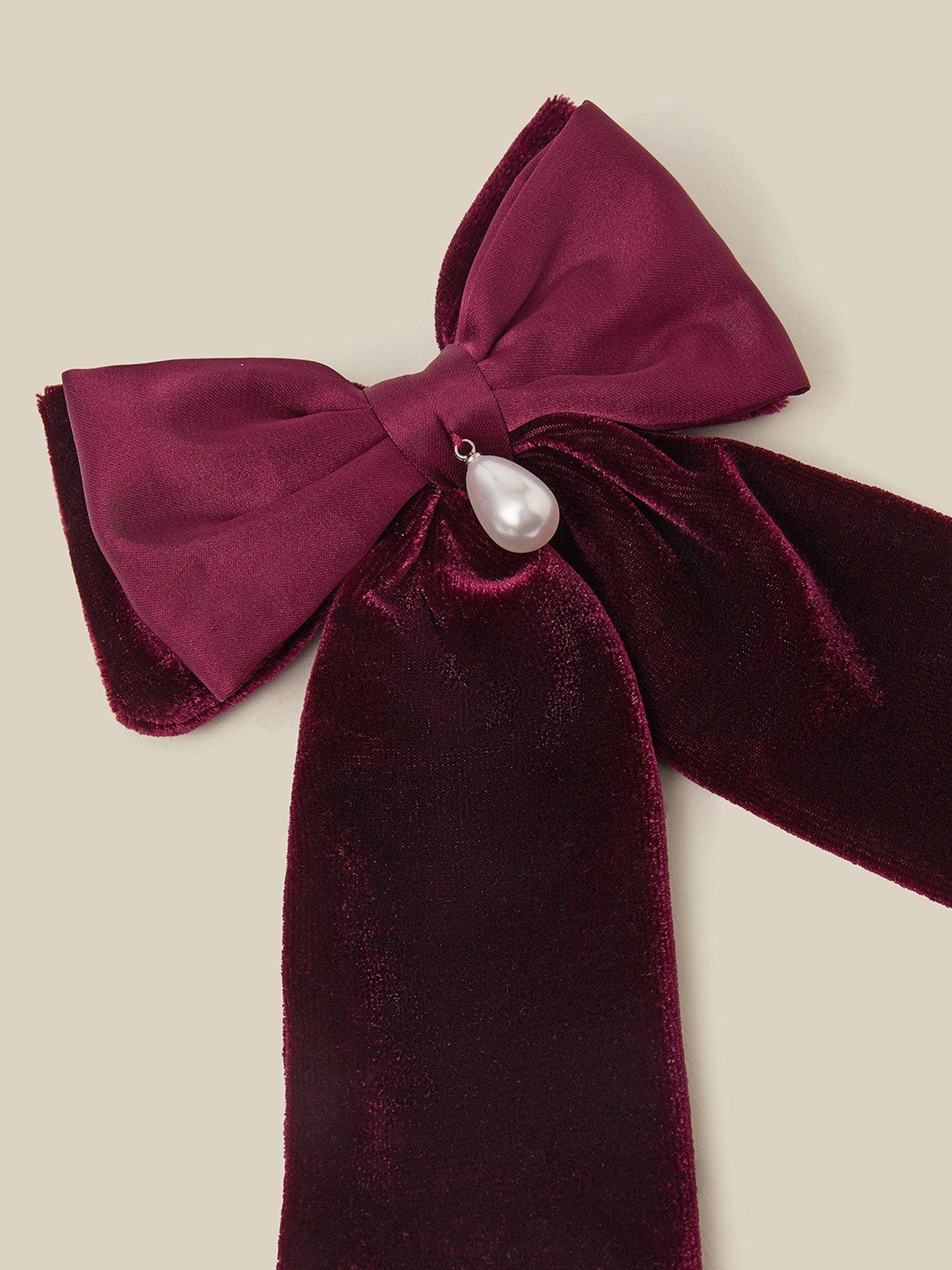 Image 3 of 3 of Monsoon Girls Velvet Mix Charm Bow Hair Clip - Dark Purple