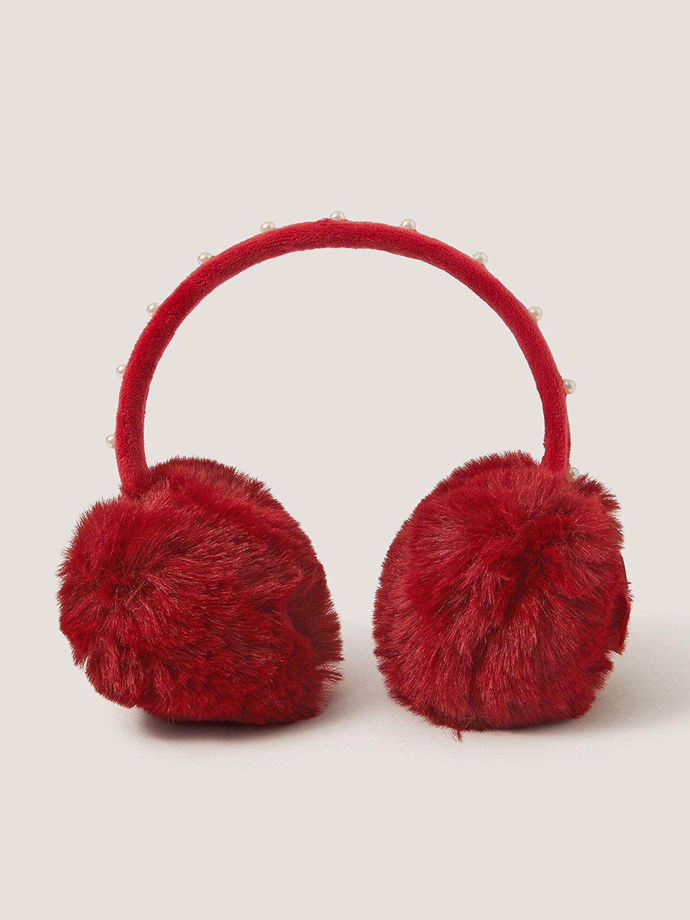 Image 1 of 2 of Monsoon Girls Berry Pearl Trim Bow Earmuffs - Red