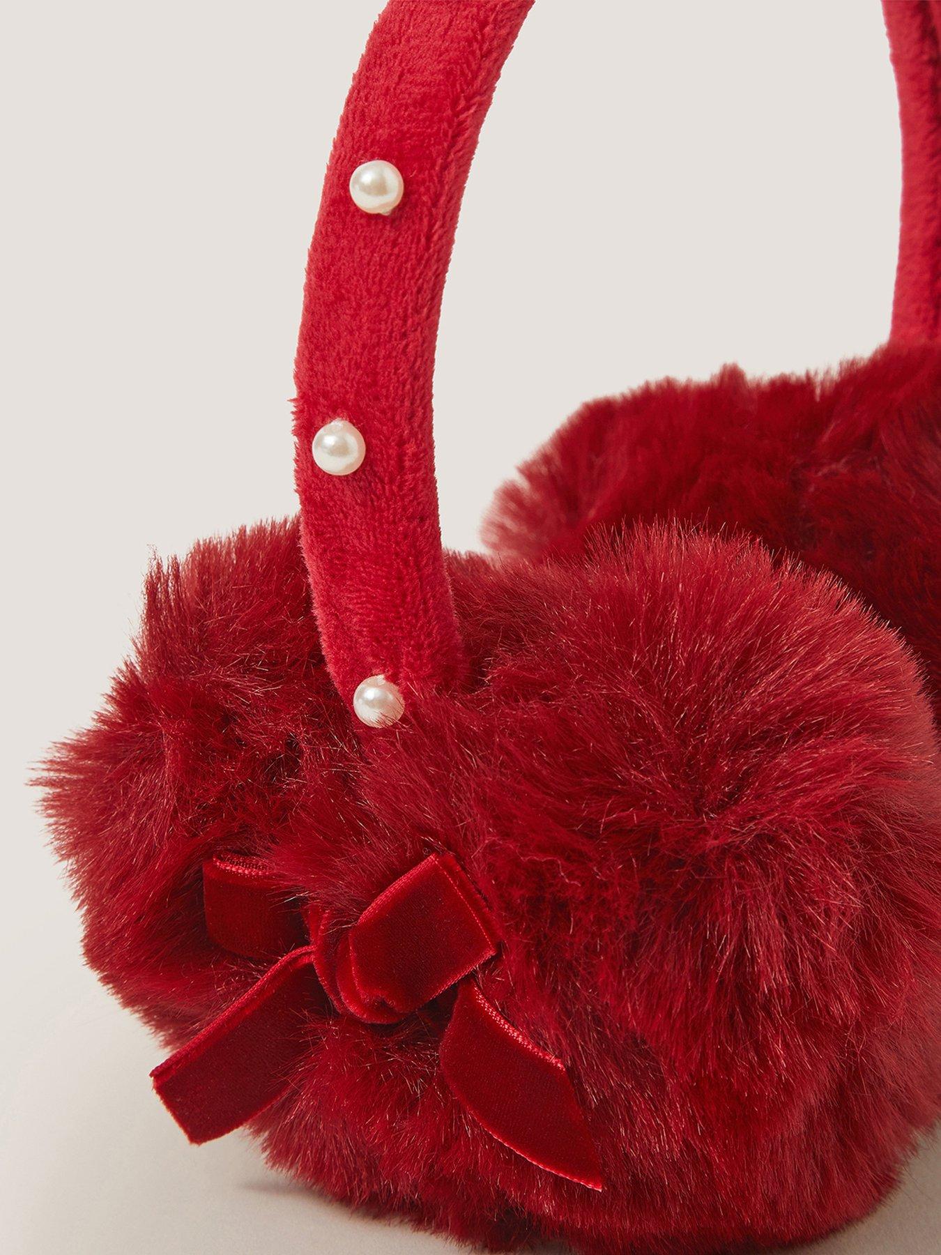 Image 2 of 2 of Monsoon Girls Berry Pearl Trim Bow Earmuffs - Red
