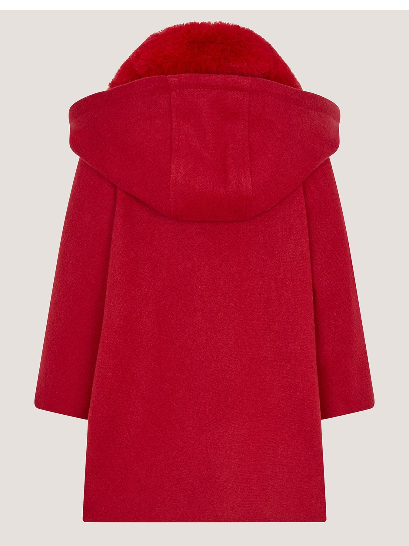 Image 2 of 3 of Monsoon Girls Faux-Fur Collar Hooded Coat - Red