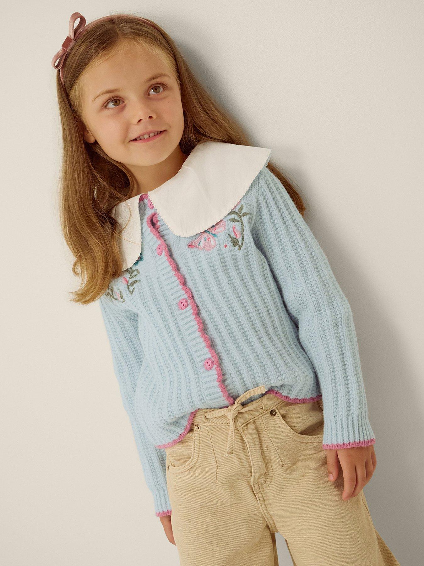 Image 1 of 4 of Monsoon Girls Blue Butterffly Embroidered Cardigan - Blue