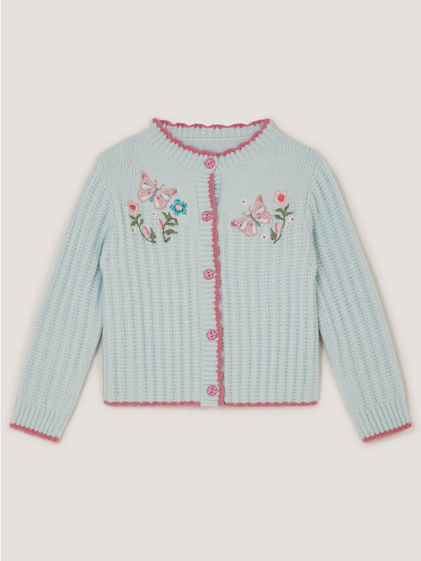 Image 2 of 4 of Monsoon Girls Blue Butterffly Embroidered Cardigan - Blue