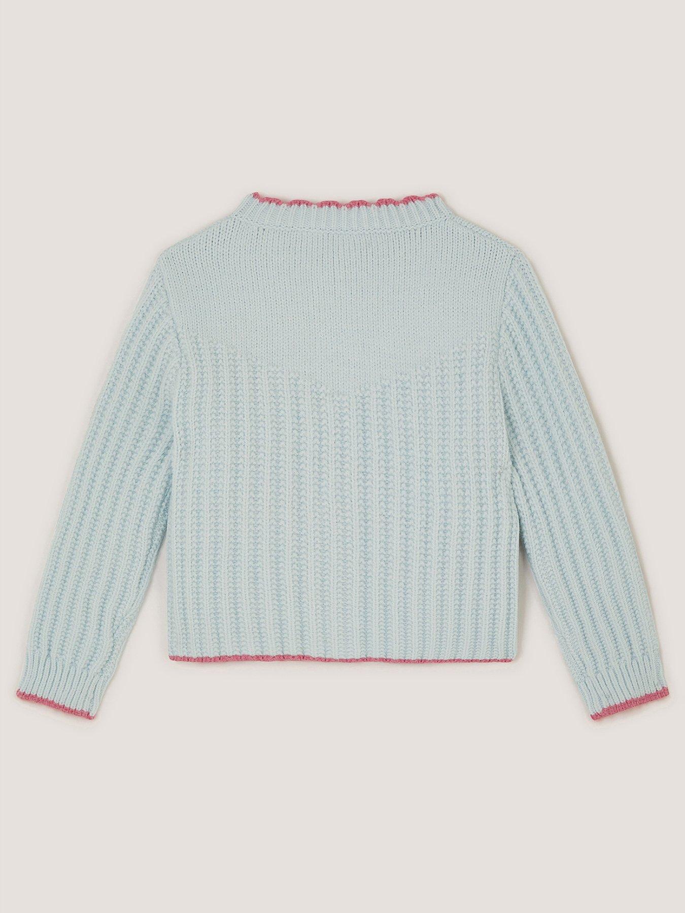 Image 3 of 4 of Monsoon Girls Blue Butterffly Embroidered Cardigan - Blue
