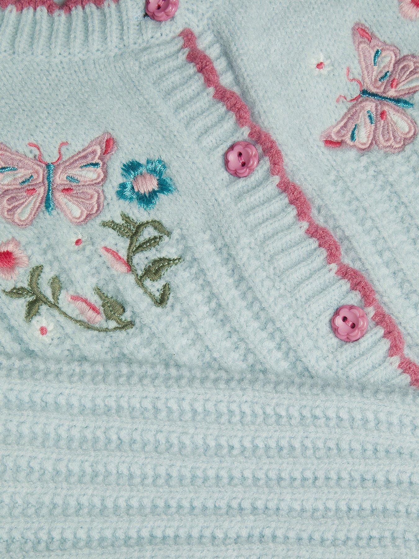Image 4 of 4 of Monsoon Girls Blue Butterffly Embroidered Cardigan - Blue