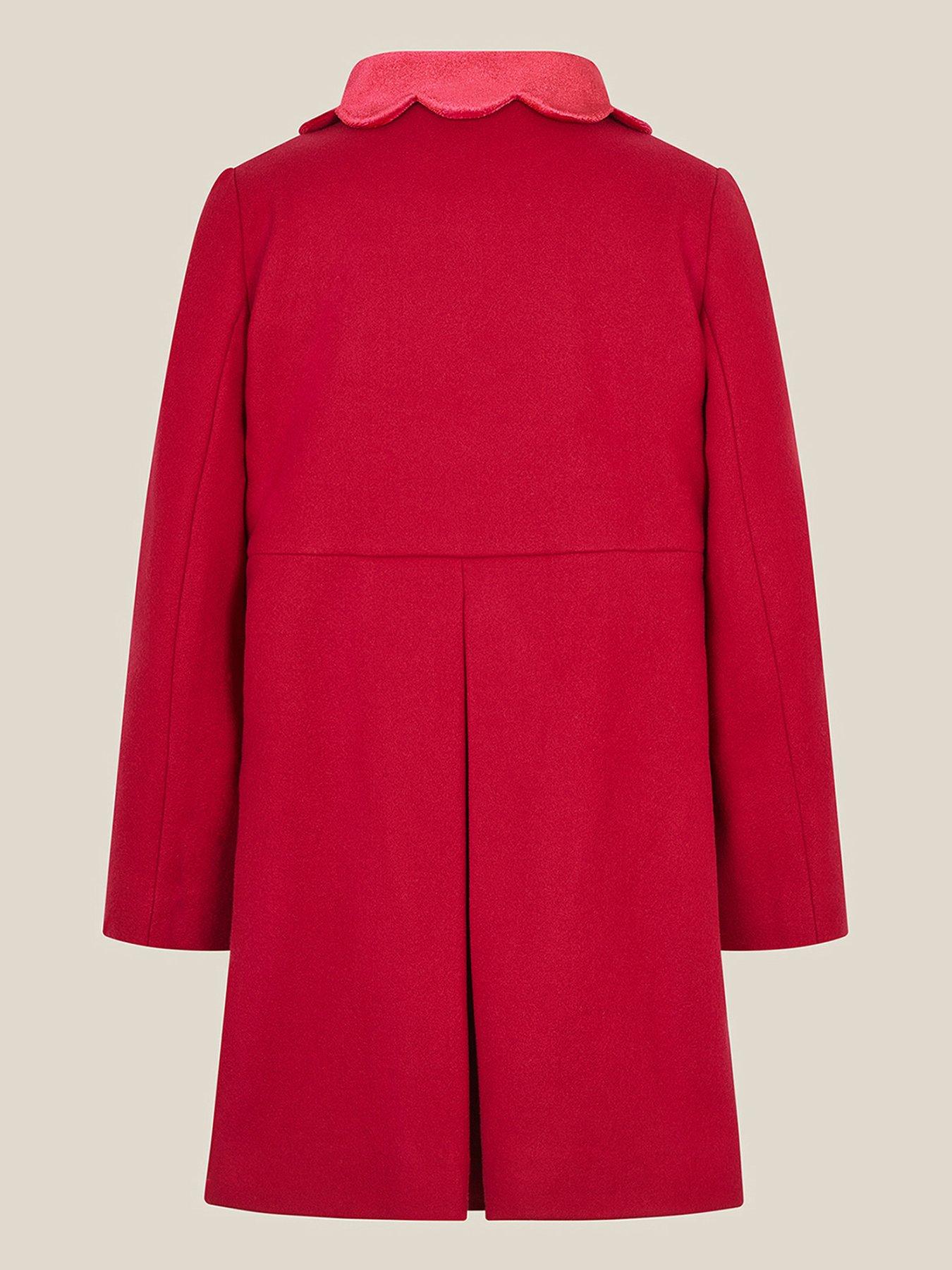 Image 3 of 4 of Monsoon Girls Scalloped Collar Heart Buttons Smart Coat - Dark Red