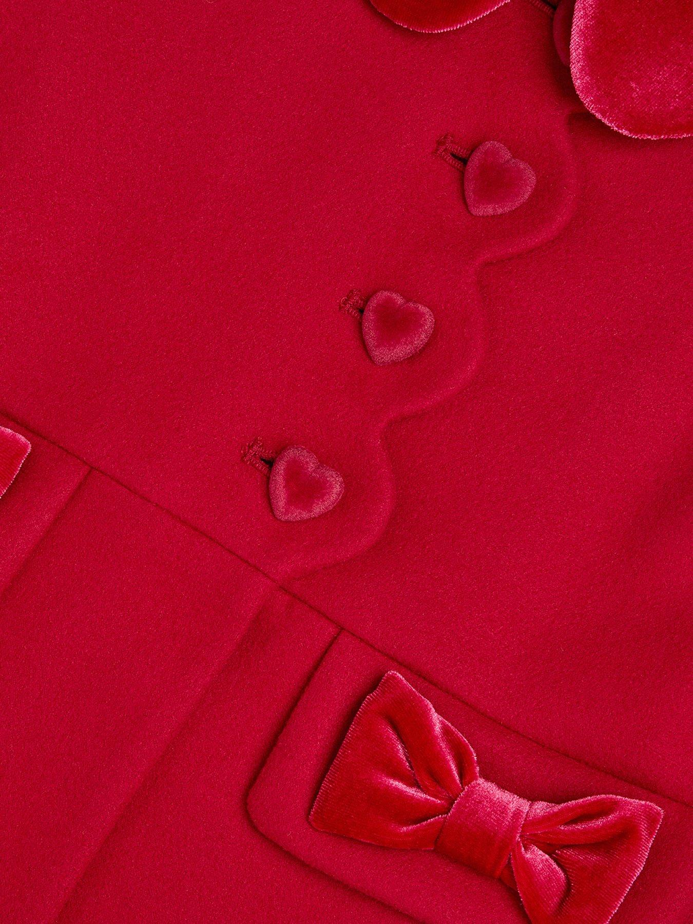 Image 4 of 4 of Monsoon Girls Scalloped Collar Heart Buttons Smart Coat - Dark Red