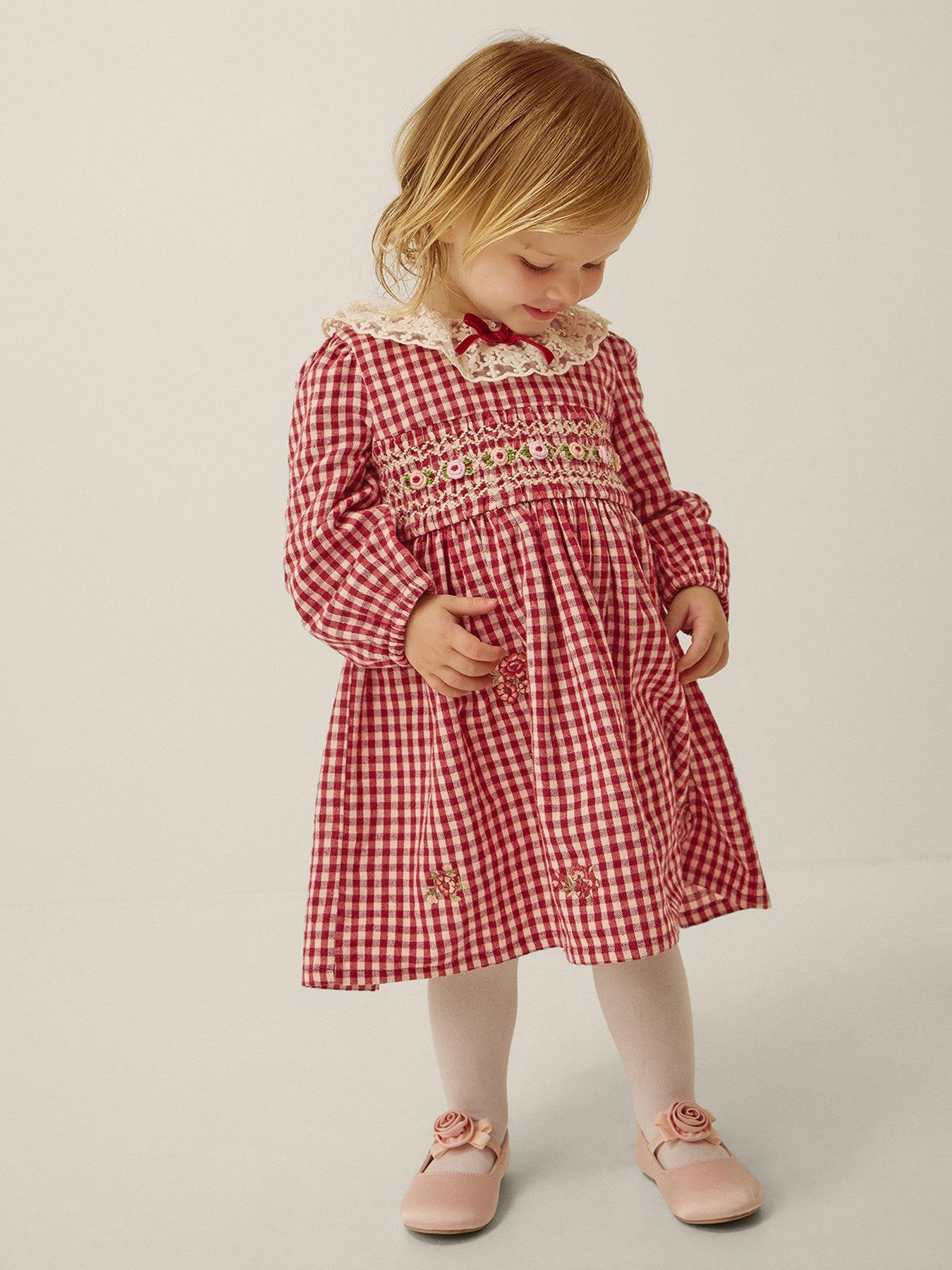 Monsoon Baby Girls Check Dress  &  Knickers - Dark Red