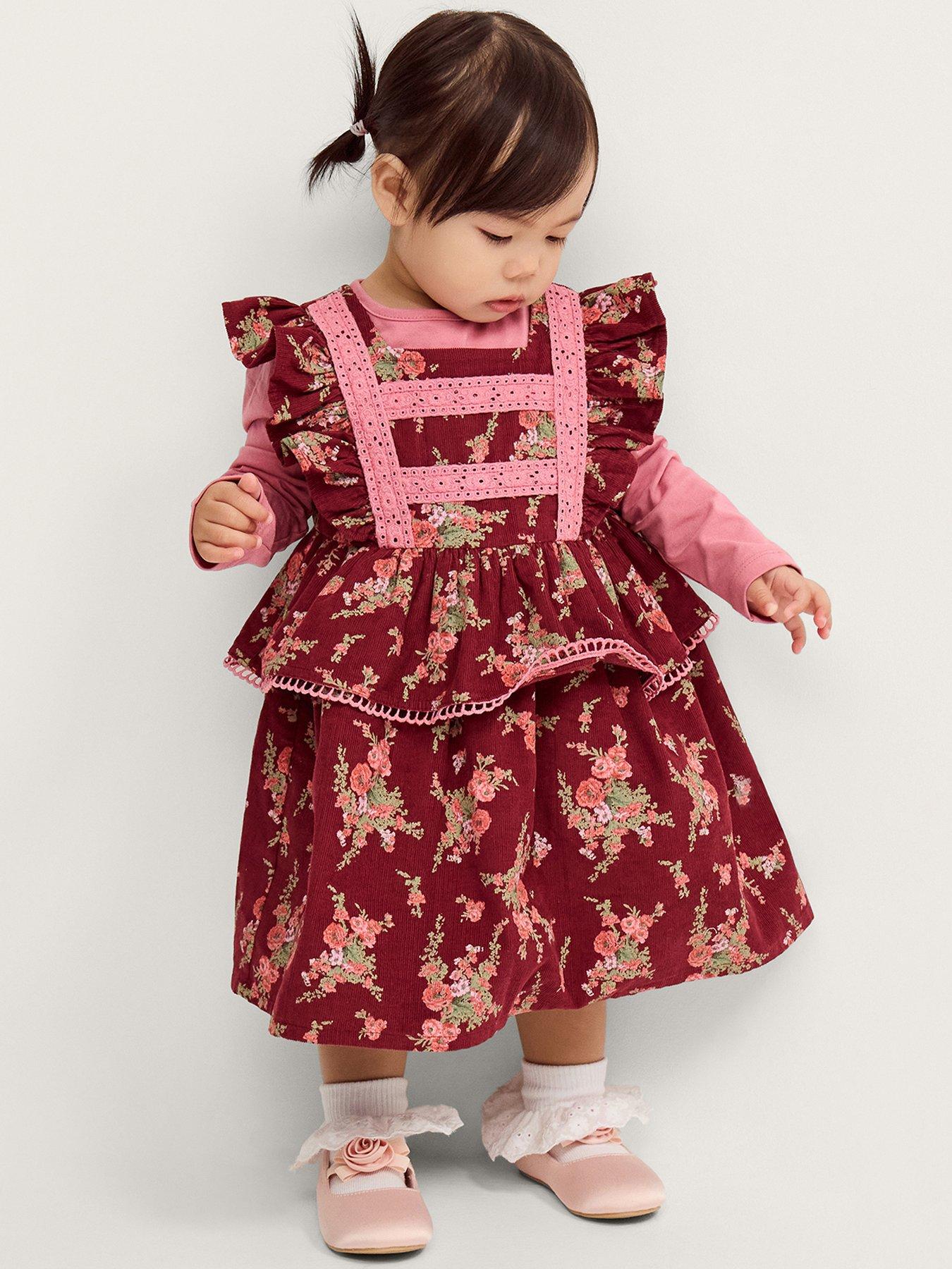 Monsoon Baby Girls Ditsy Dress & Long Sleeve Tshirt - Dark Red