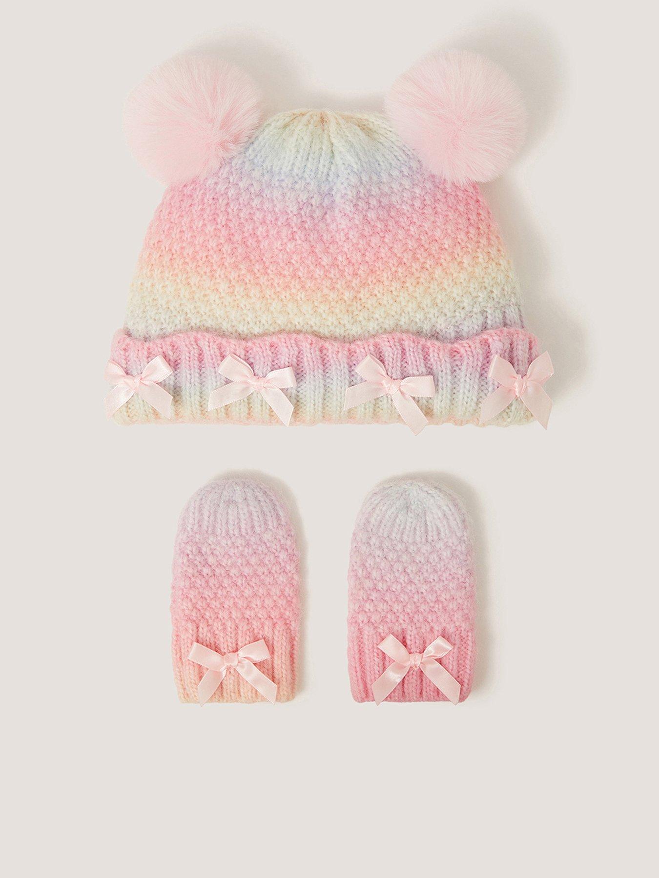 Monsoon Baby Girls Ombre Cable Hat  &  Mittens - Multi