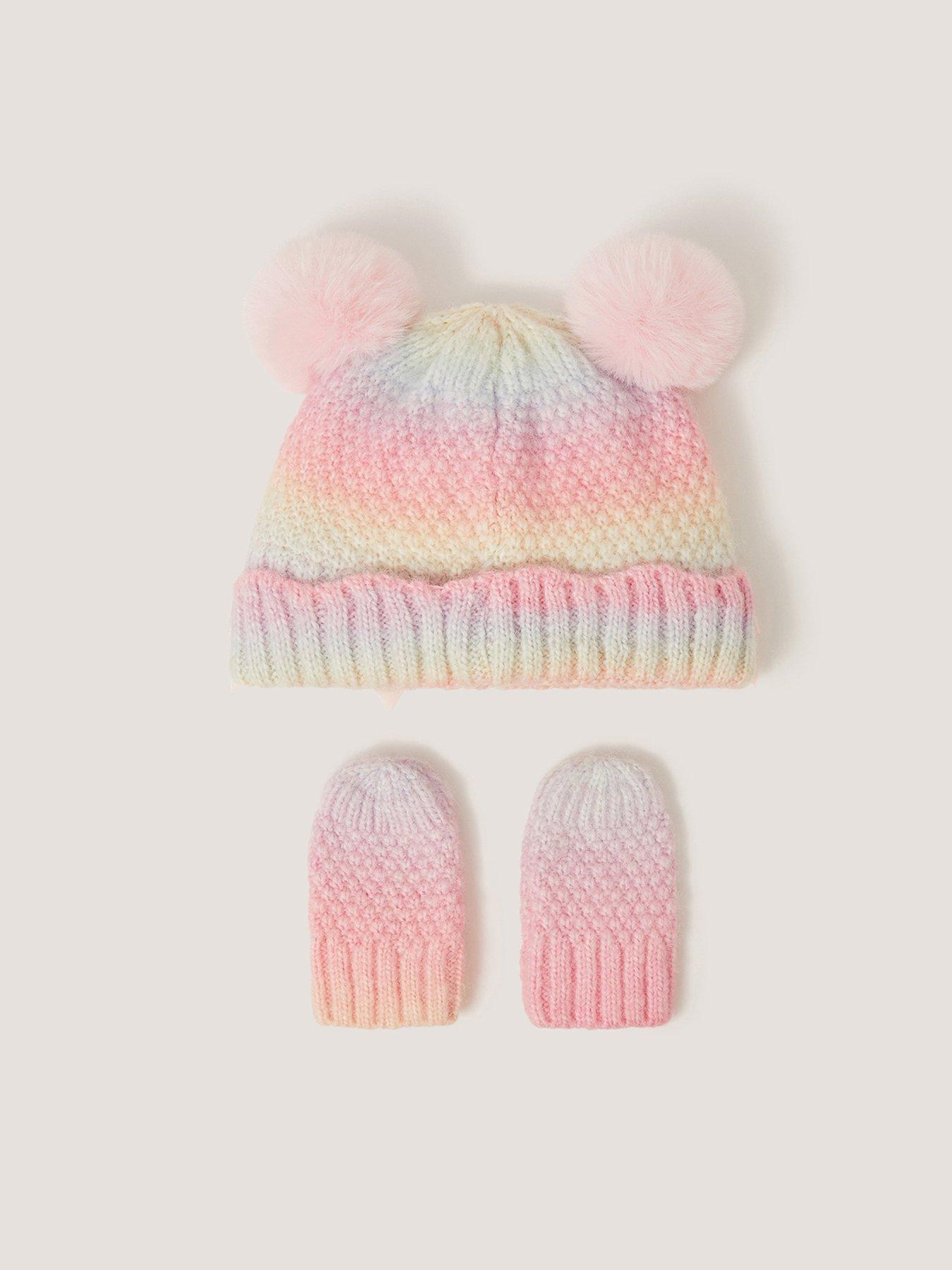 Image 2 of 3 of Monsoon Baby Girls Ombre Cable Hat &amp; Mittens - Multi