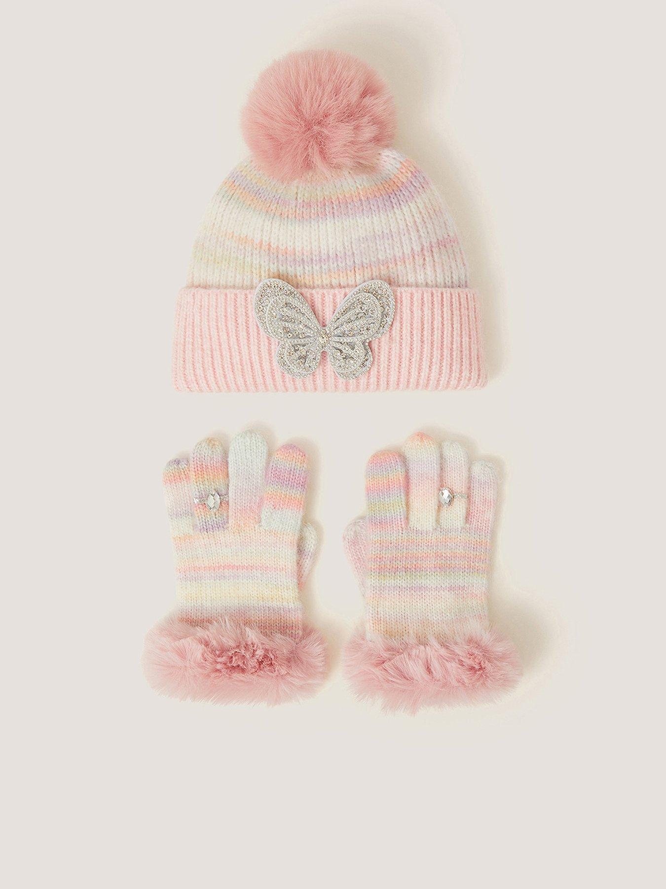 Monsoon Girls Pastel Butterfly Hat  &  Gloves - Multi