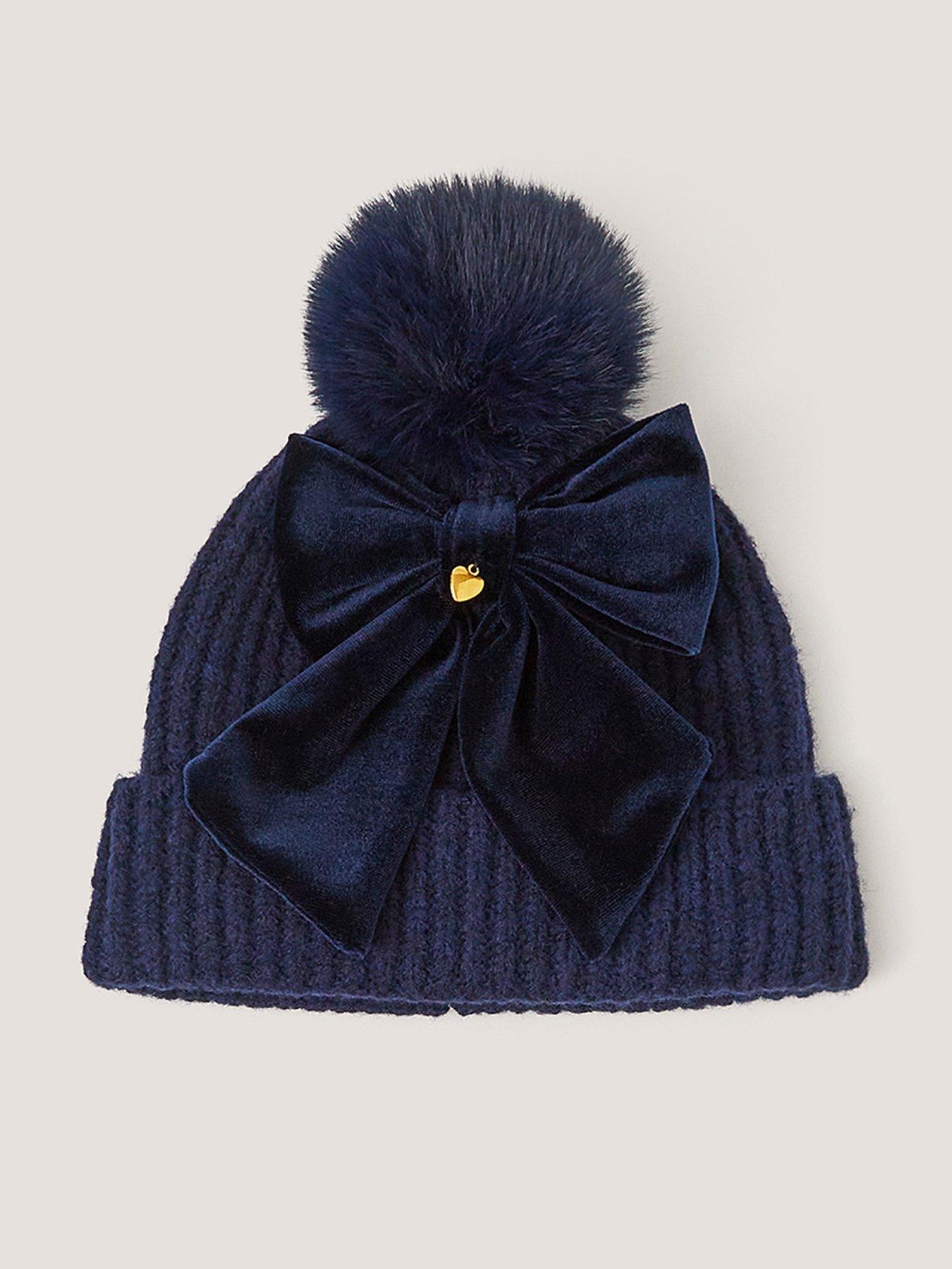 Monsoon Girls Navy Velvet Bow Hat - Navy