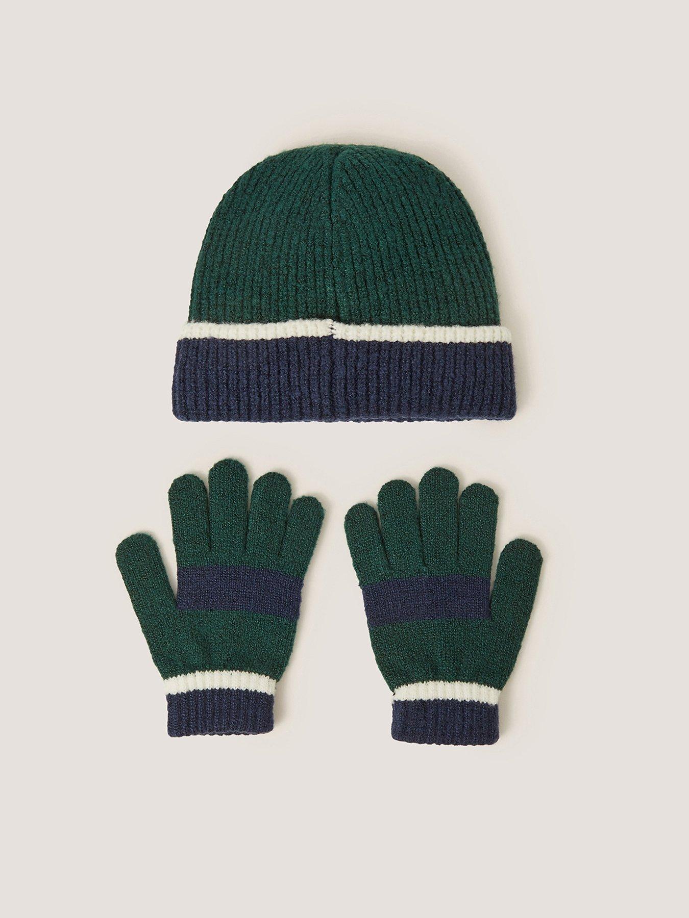 Image 2 of 3 of Monsoon Boys Colourblock Beanie And Gloves - Green