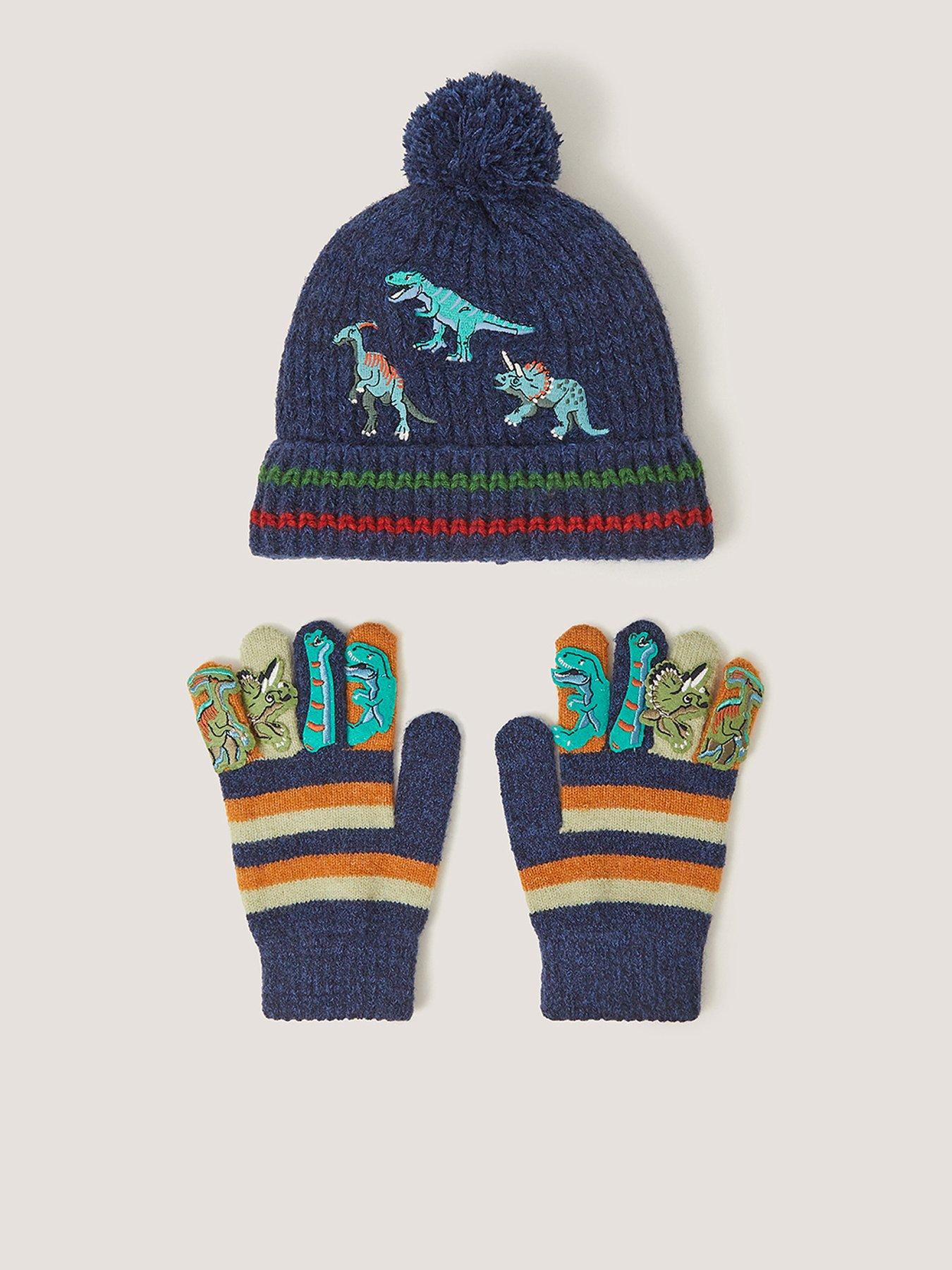 Monsoon Boys Novelty Dino Hat  &  Gloves - Navy