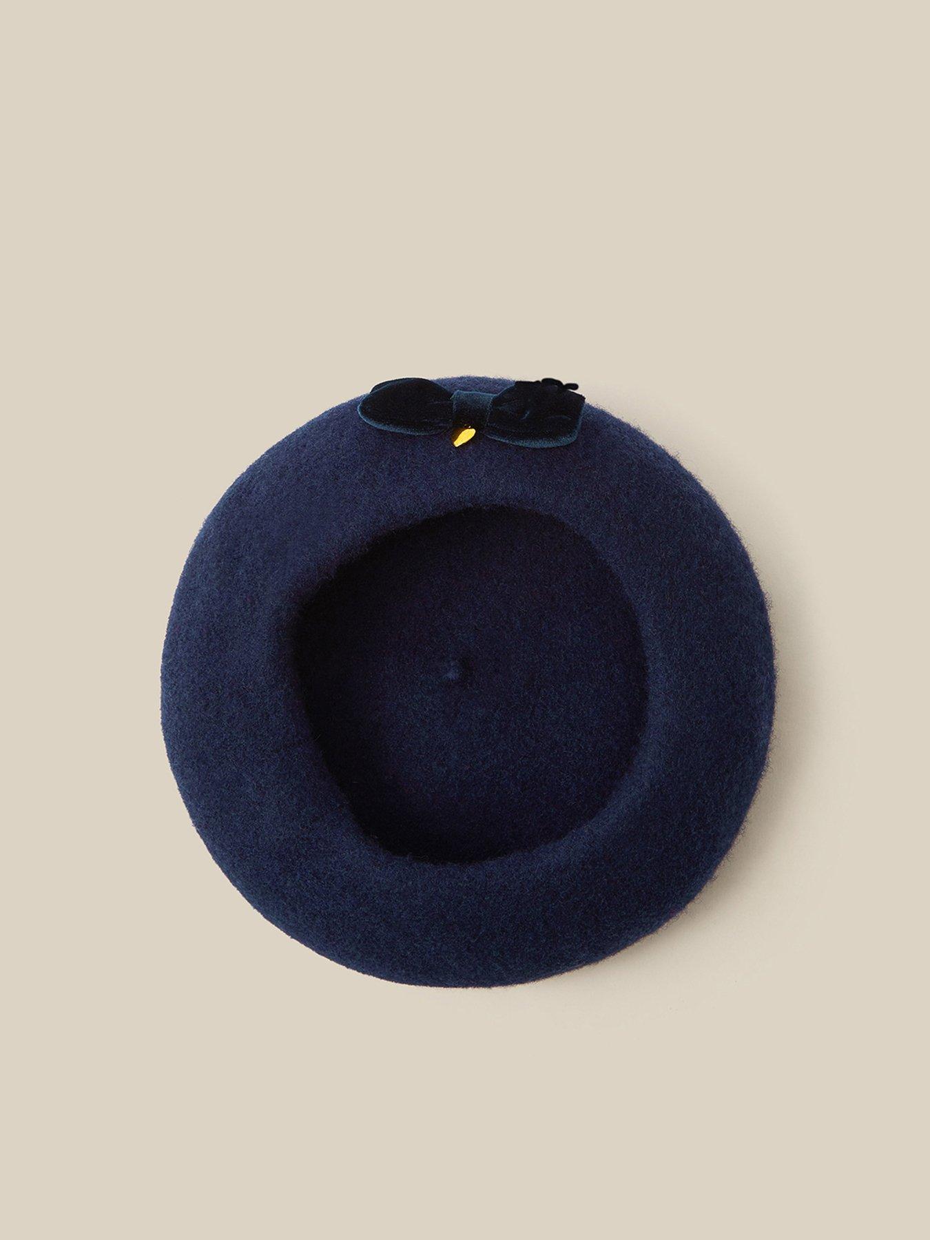 Image 3 of 3 of Monsoon Girls Velvet Bow Beret - Navy