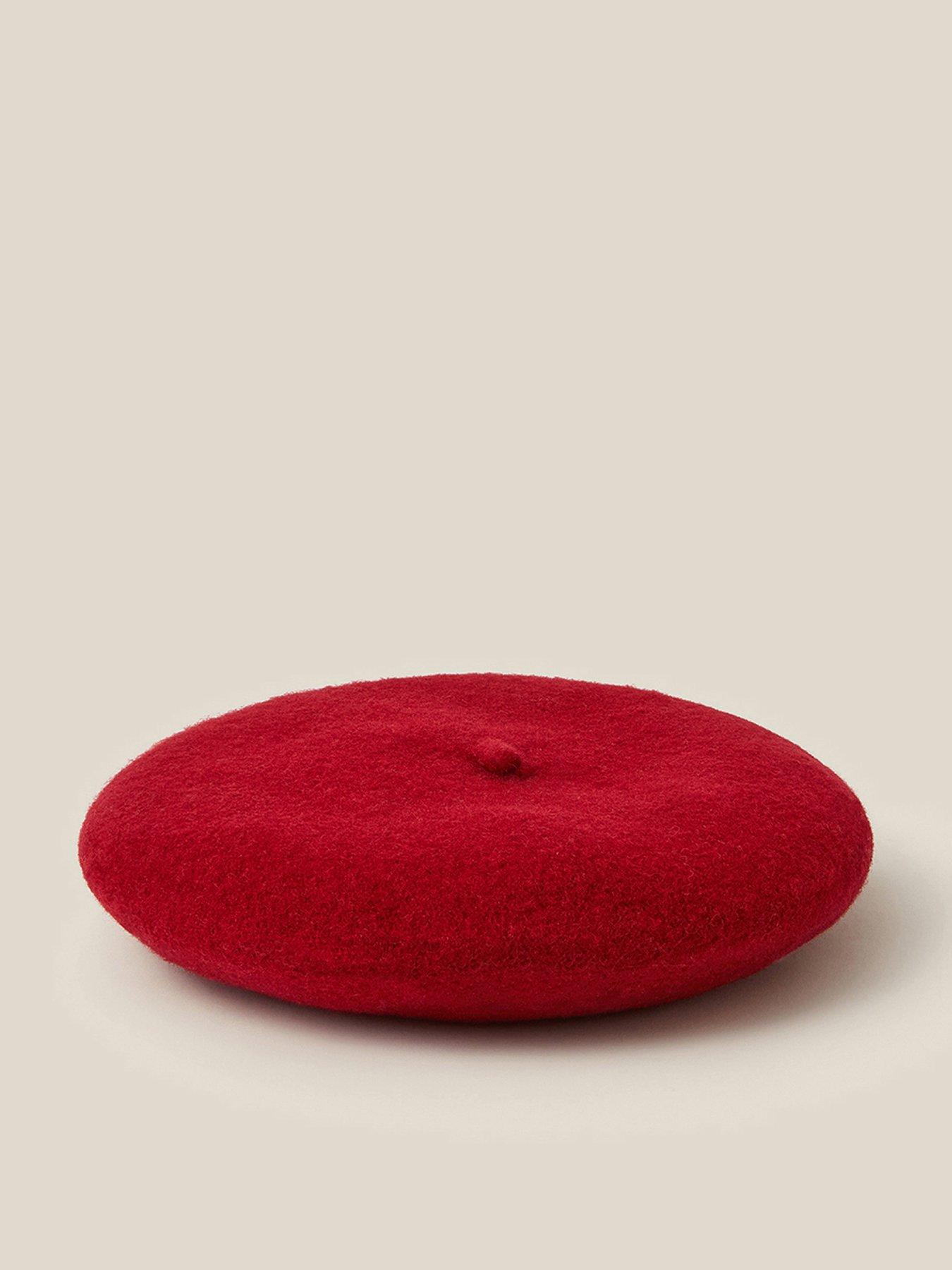Image 1 of 3 of Monsoon Girls Velvet Bow 100% Wool Beret - Red
